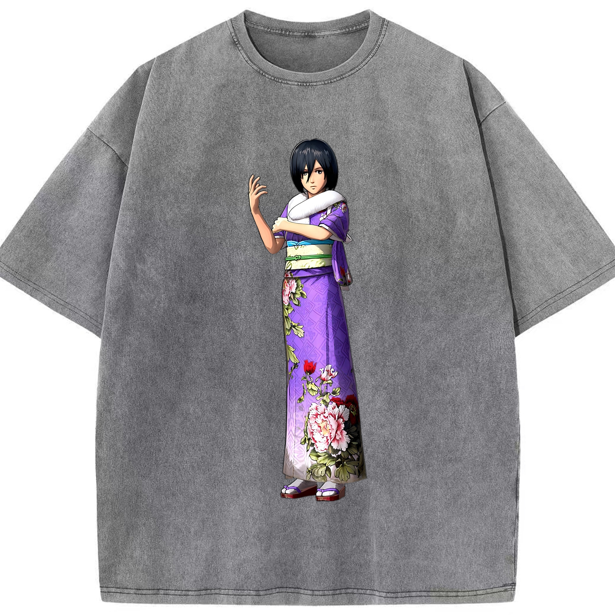 （画像用） 進撃の巨人 ミカサ·アッカーマン Attack on Titan Mikasa Ackerman 綿100% ヴィンテージ風 半袖Tシャツ（フロントプリント）