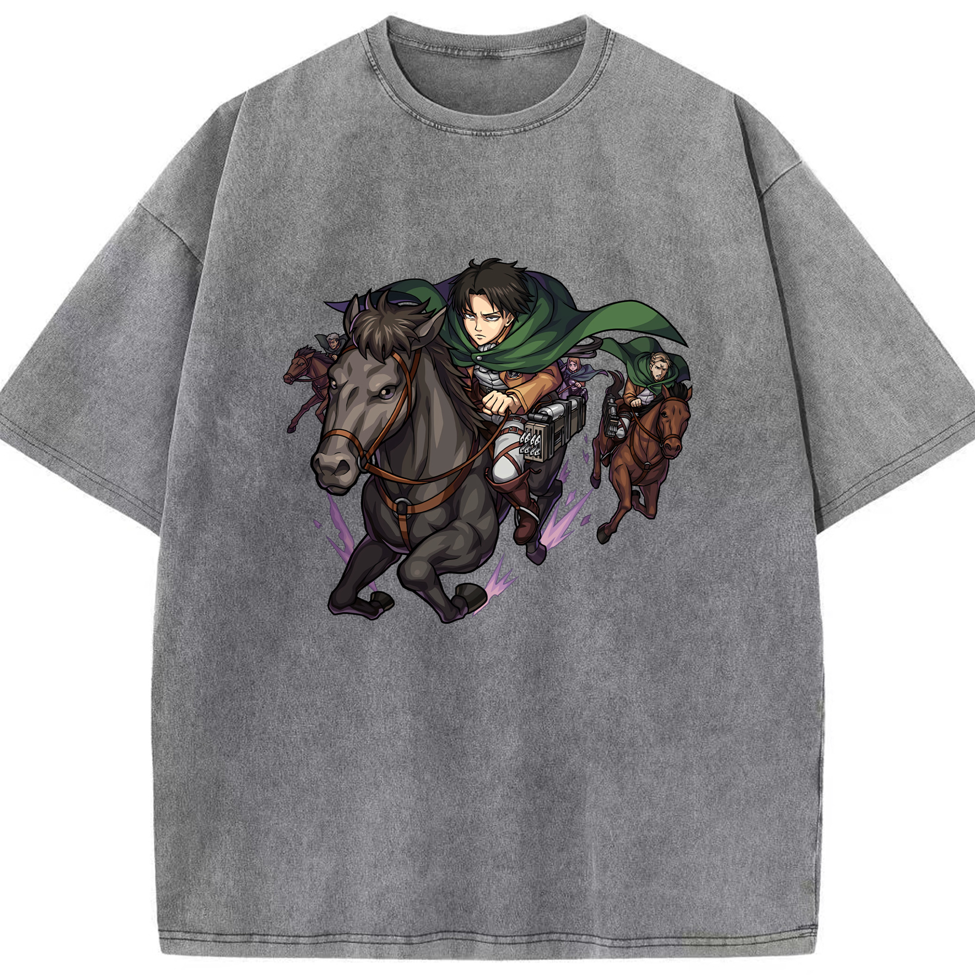 （画像用） 進撃の巨人 リヴァイ·アッカーマン Attack on Titan Levi Ackerman 綿100% ヴィンテージ風 半袖Tシャツ（フロントプリント）