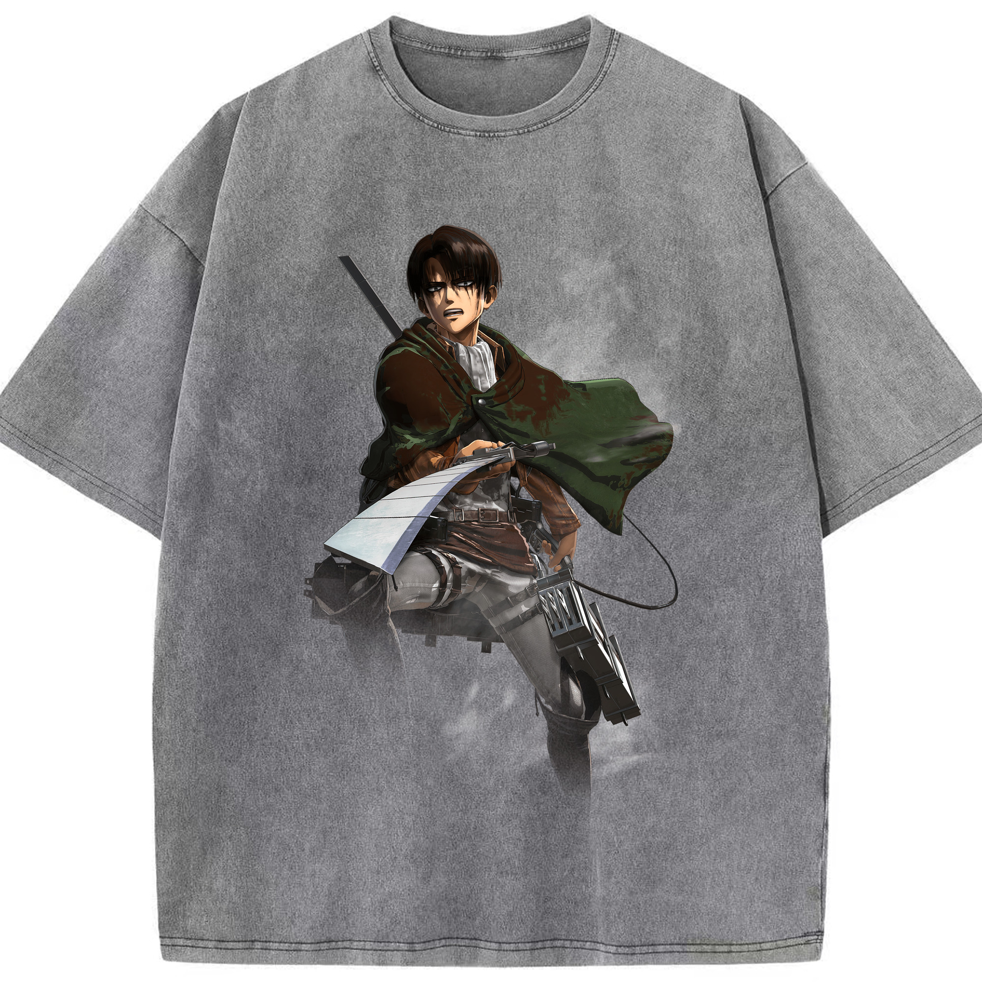 （画像用） 進撃の巨人 リヴァイ·アッカーマン Attack on Titan Levi Ackerman 綿100% ヴィンテージ風 半袖Tシャツ（フロントプリント）