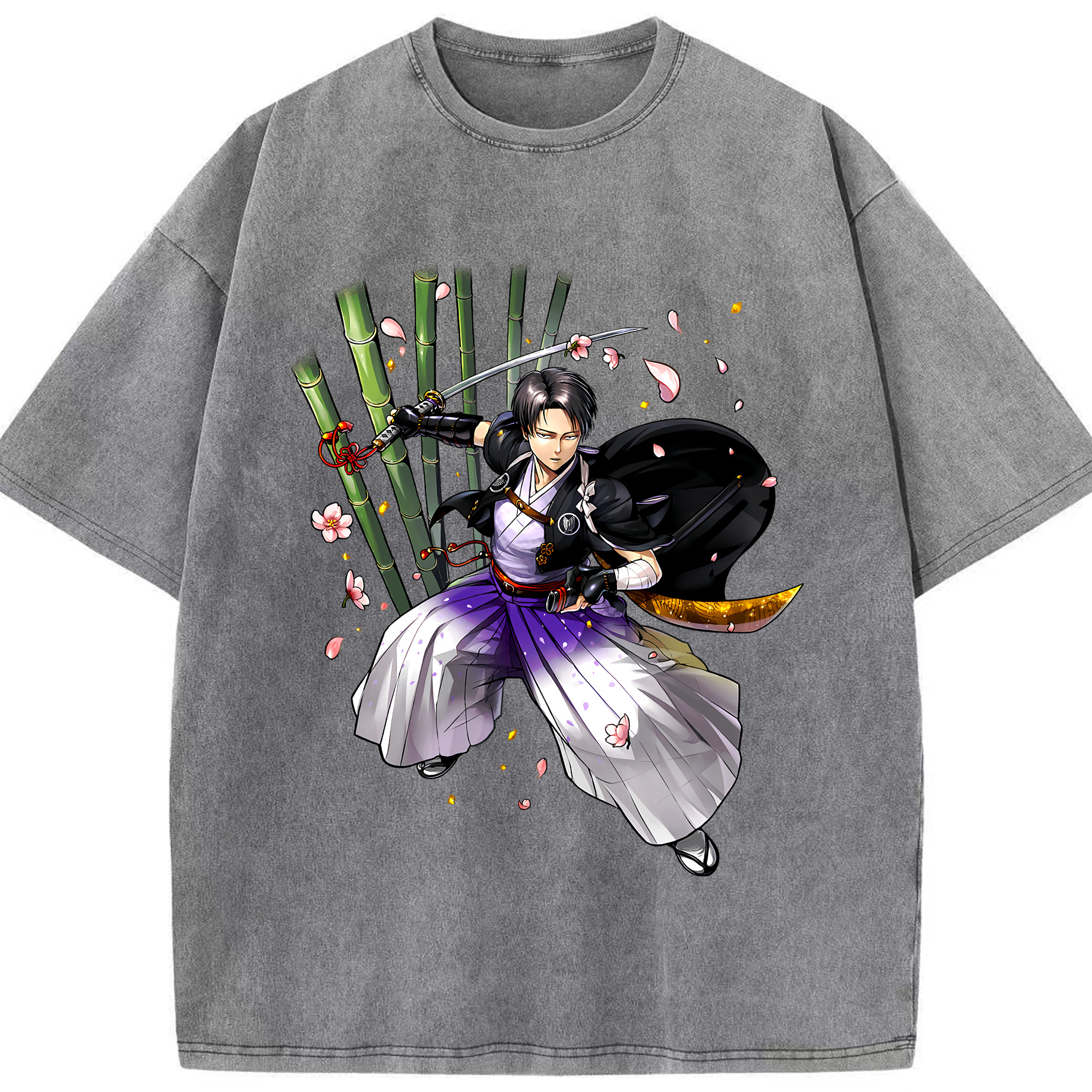 （画像用） 進撃の巨人 リヴァイ·アッカーマン Attack on Titan Levi Ackerman 綿100% ヴィンテージ風 半袖Tシャツ（フロントプリント）