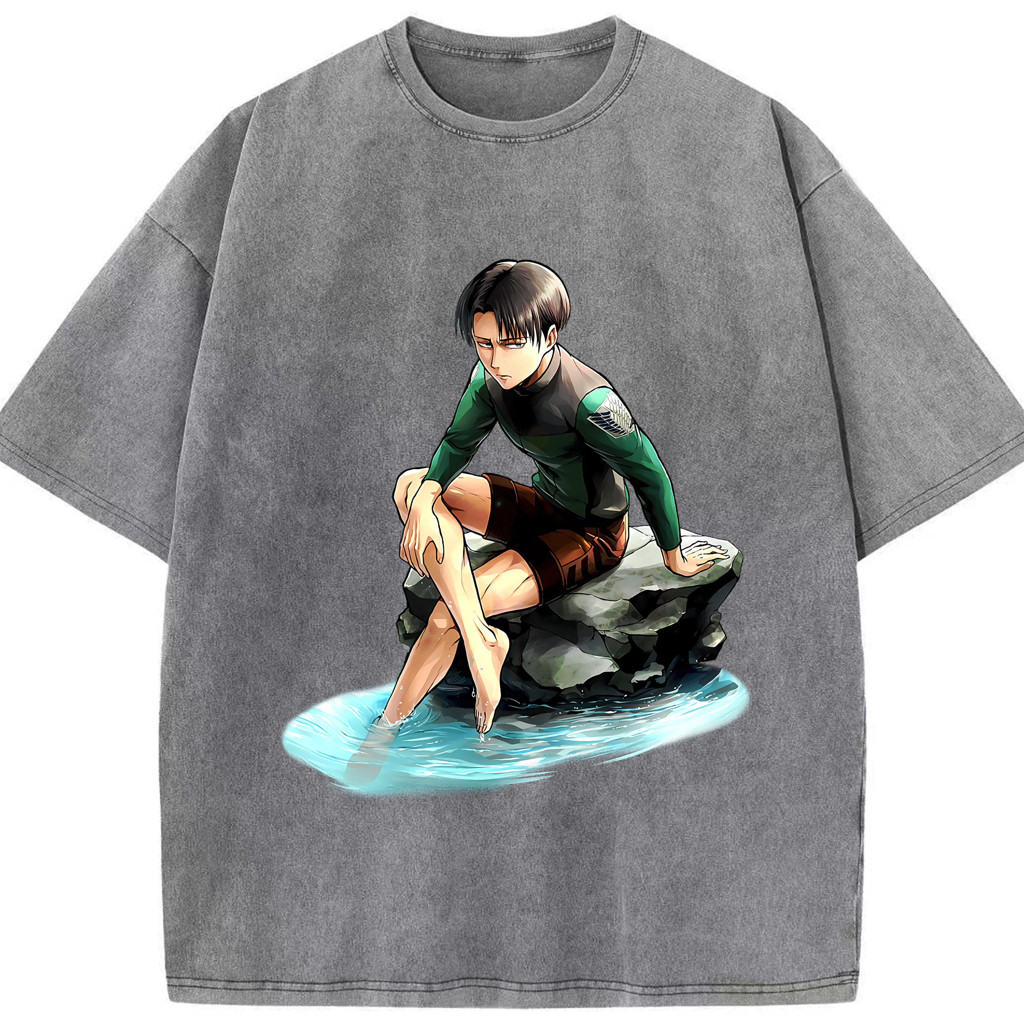 （画像用） 進撃の巨人 リヴァイ·アッカーマン Attack on Titan Levi Ackerman 綿100% ヴィンテージ風 半袖Tシャツ（フロントプリント）