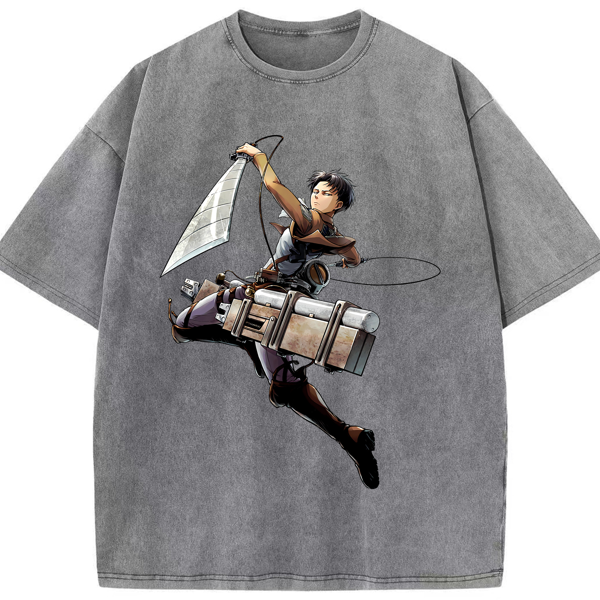 （画像用） 進撃の巨人 リヴァイ·アッカーマン Attack on Titan Levi Ackerman 綿100% ヴィンテージ風 半袖Tシャツ（フロントプリント）