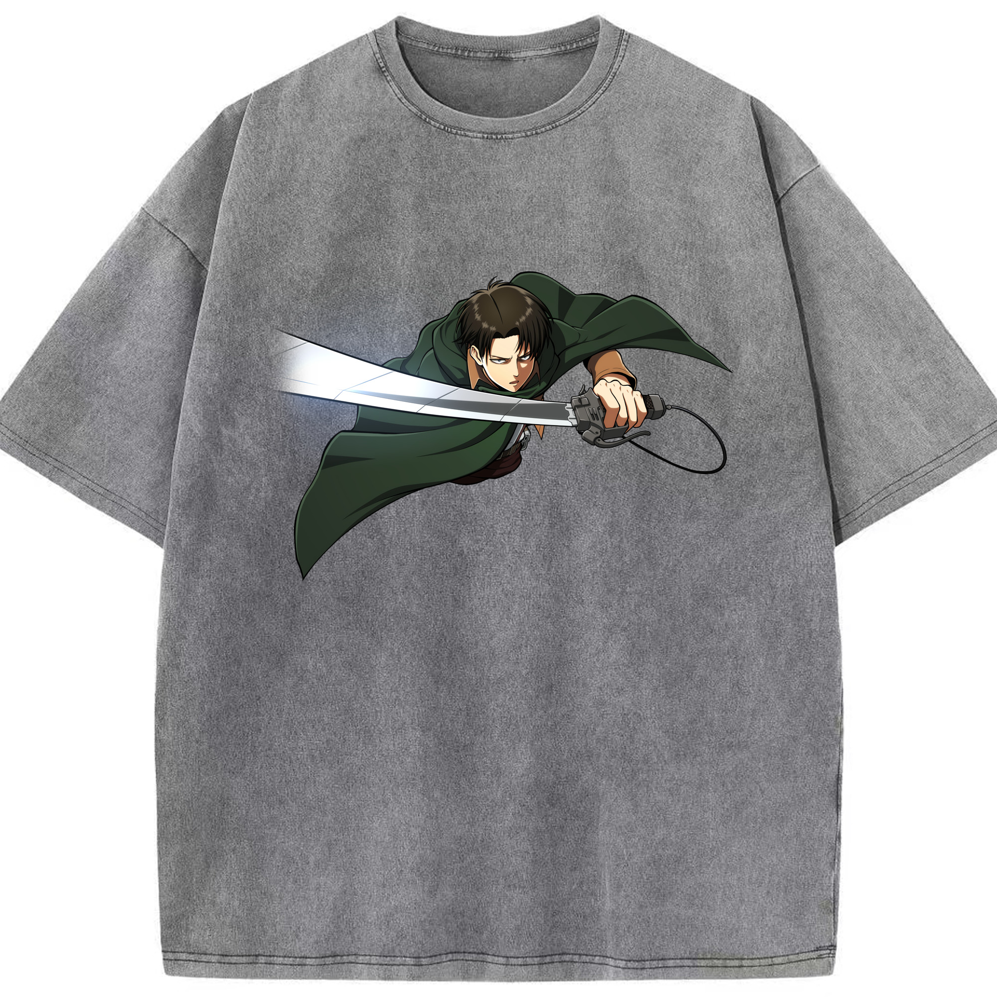 （画像用） 進撃の巨人 リヴァイ·アッカーマン Attack on Titan Levi Ackerman 綿100% ヴィンテージ風 半袖Tシャツ（フロントプリント）