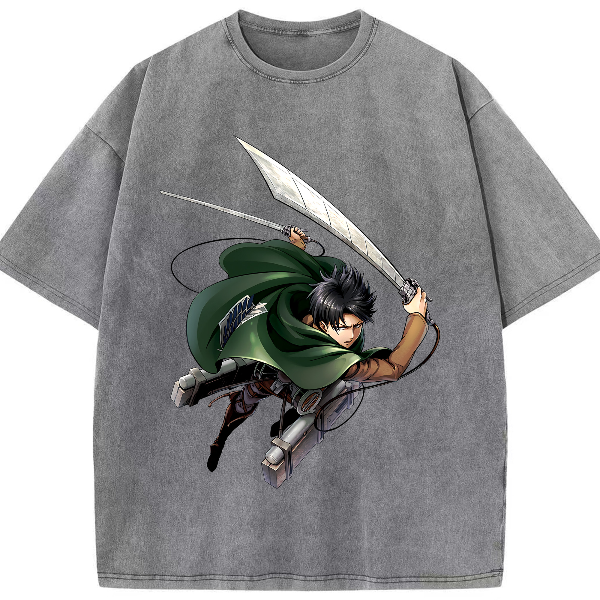 （画像用） 進撃の巨人 リヴァイ·アッカーマン Attack on Titan Levi Ackerman 綿100% ヴィンテージ風 半袖Tシャツ（フロントプリント）