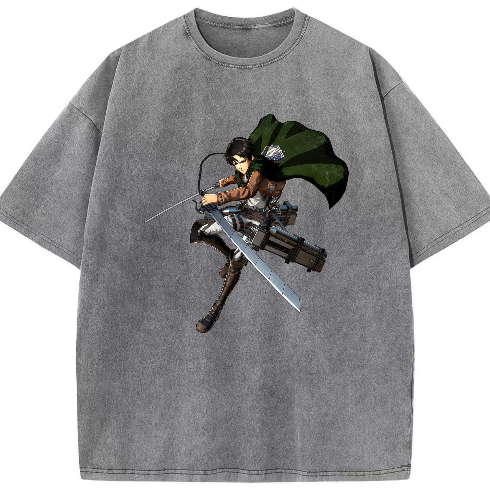 （画像用） 進撃の巨人 リヴァイ·アッカーマン Attack on Titan Levi Ackerman 綿100% ヴィンテージ風 半袖Tシャツ（フロントプリント）