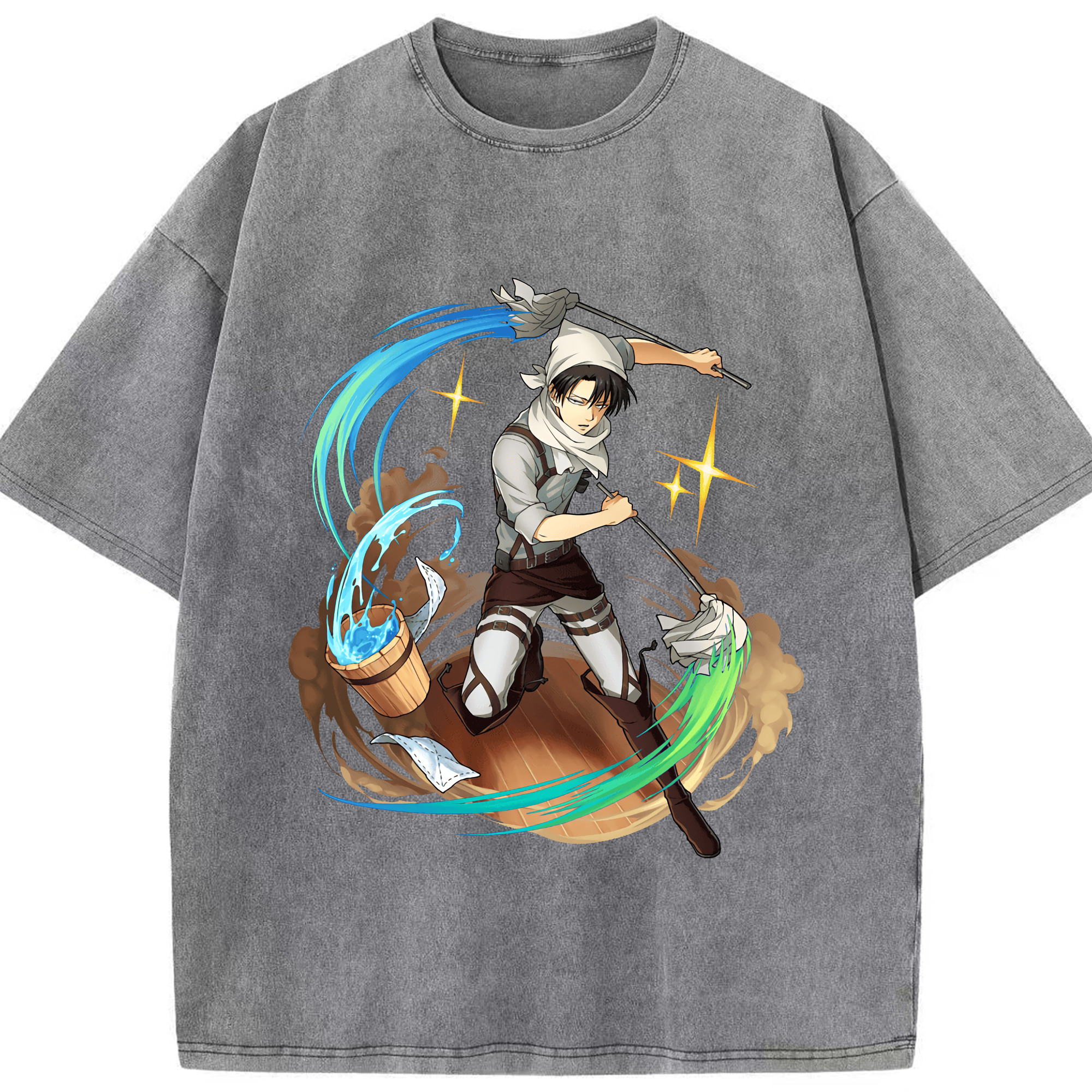 （画像用） 進撃の巨人 リヴァイ·アッカーマン Attack on Titan Levi Ackerman 綿100% ヴィンテージ風 半袖Tシャツ（フロントプリント）