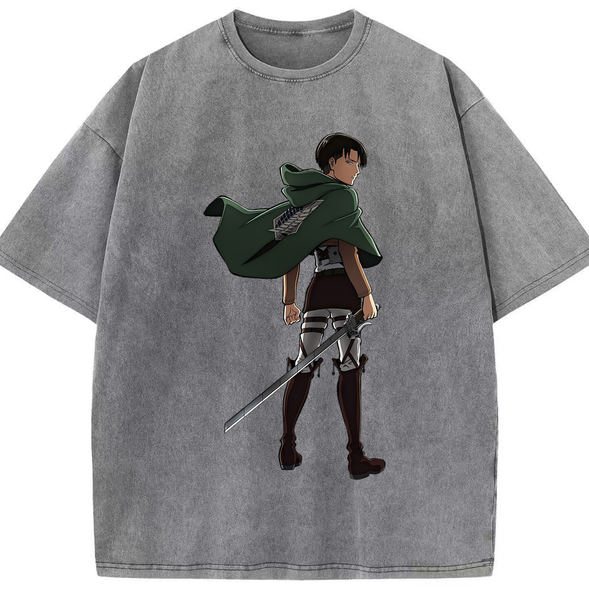 （画像用） 進撃の巨人 リヴァイ·アッカーマン Attack on Titan Levi Ackerman 綿100% ヴィンテージ風 半袖Tシャツ（フロントプリント）