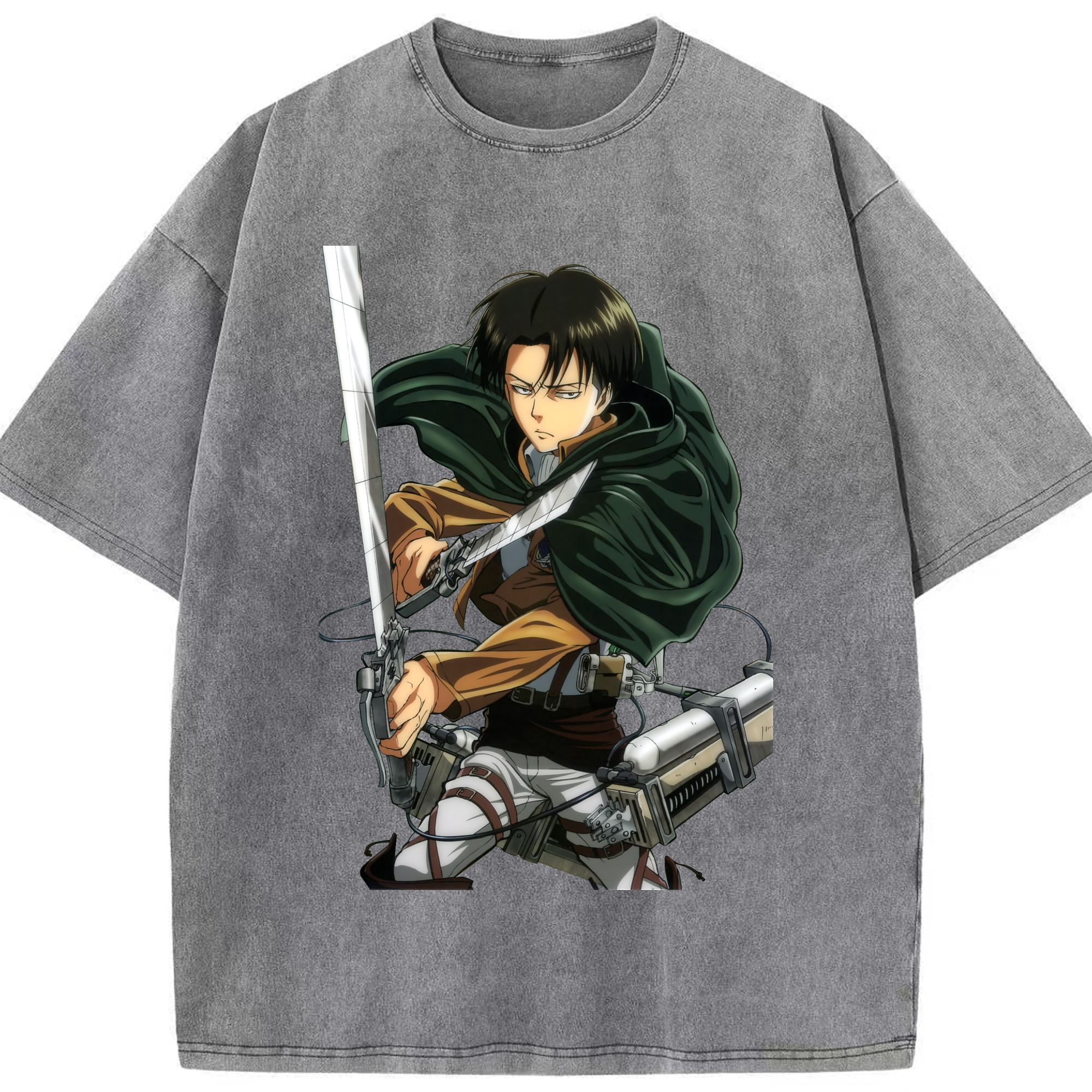 （画像用） 進撃の巨人 リヴァイ·アッカーマン Attack on Titan Levi Ackerman 綿100% ヴィンテージ風 半袖Tシャツ（フロントプリント）