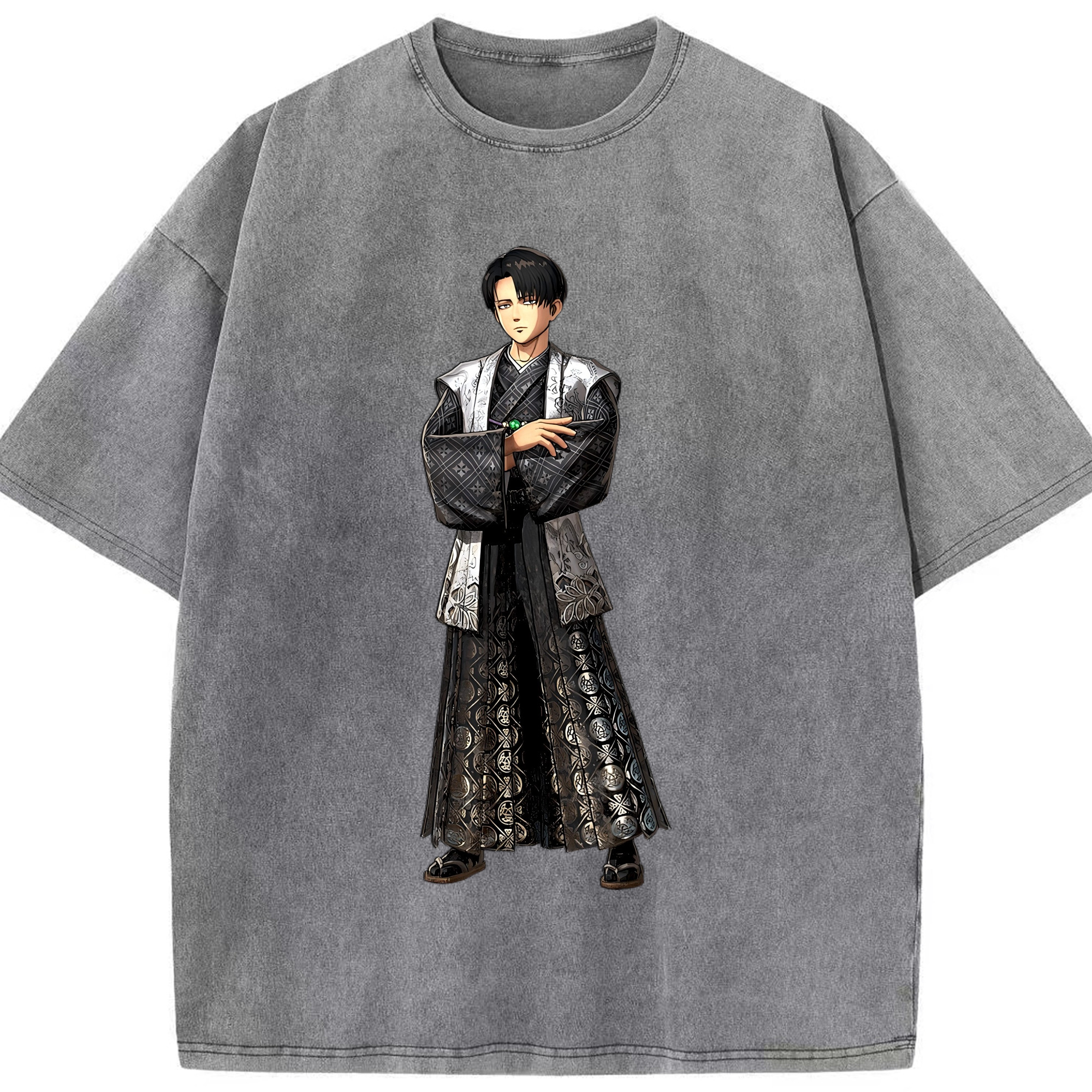 （画像用） 進撃の巨人 リヴァイ·アッカーマン Attack on Titan Levi Ackerman 綿100% ヴィンテージ風 半袖Tシャツ（フロントプリント）