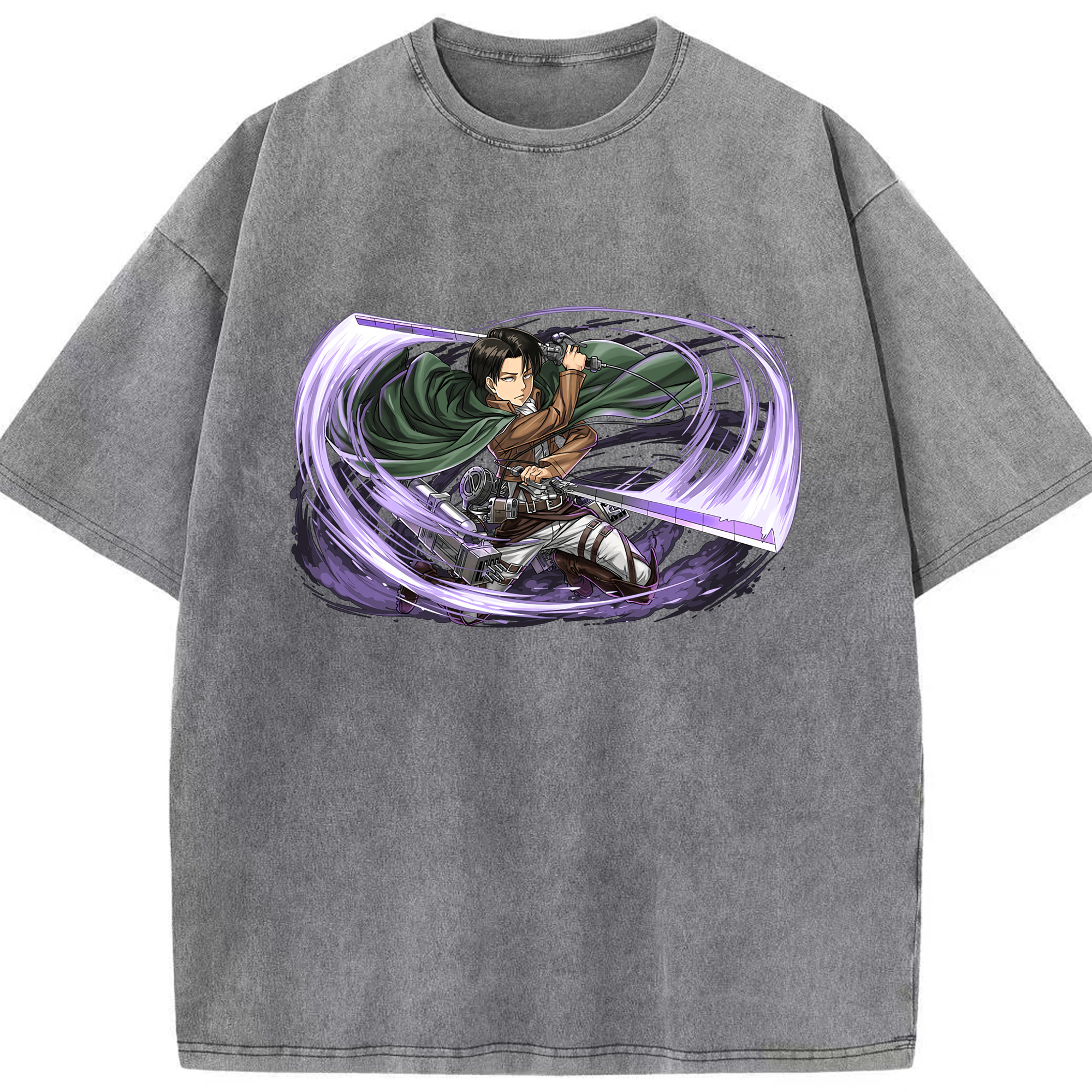 （画像用） 進撃の巨人 リヴァイ·アッカーマン Attack on Titan Levi Ackerman 綿100% ヴィンテージ風 半袖Tシャツ（フロントプリント）