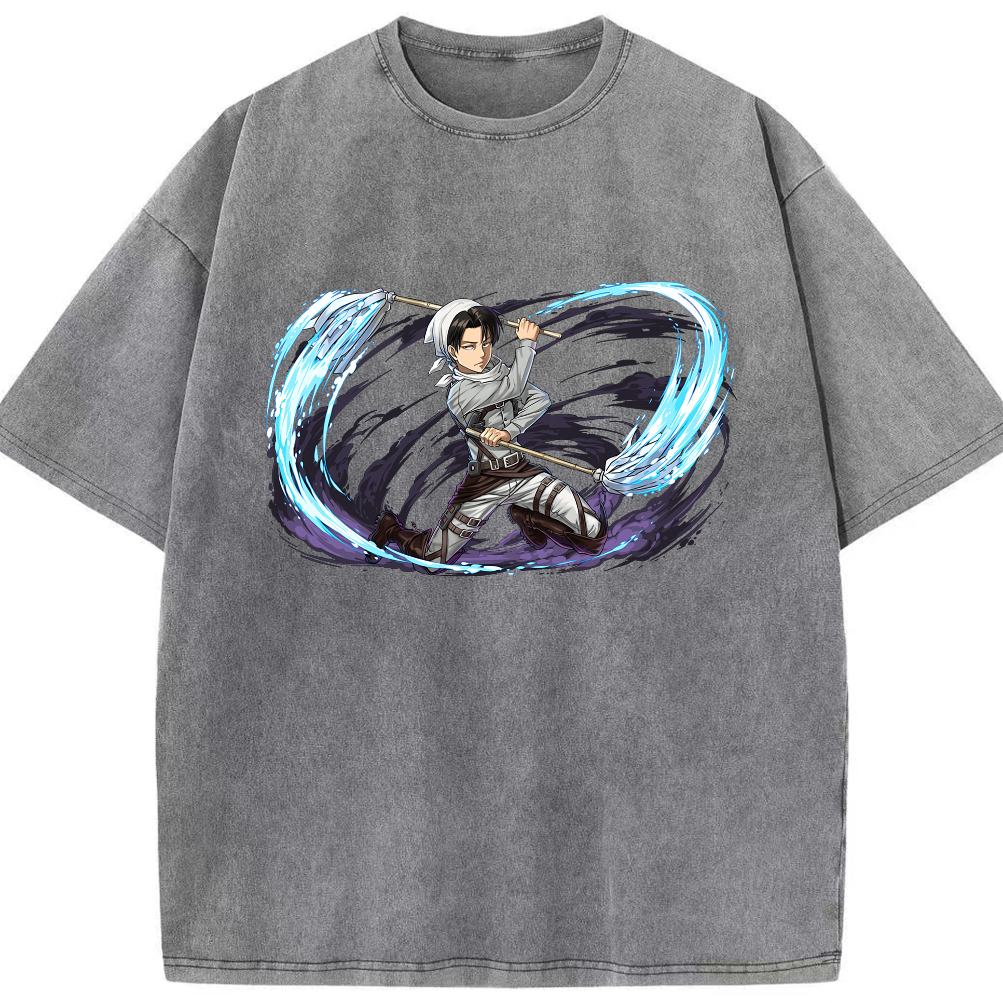 （画像用） 進撃の巨人 リヴァイ·アッカーマン Attack on Titan Levi Ackerman 綿100% ヴィンテージ風 半袖Tシャツ（フロントプリント）