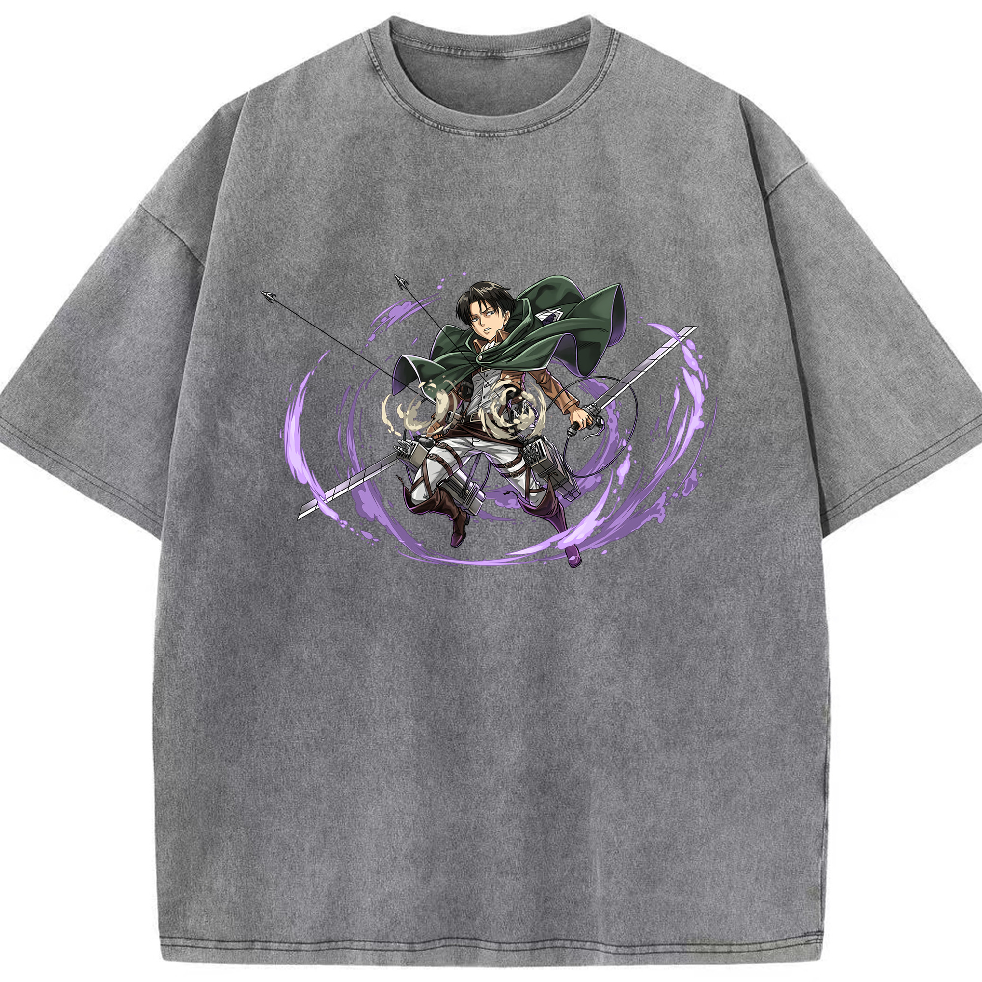 （画像用） 進撃の巨人 リヴァイ·アッカーマン Attack on Titan Levi Ackerman 綿100% ヴィンテージ風 半袖Tシャツ（フロントプリント）