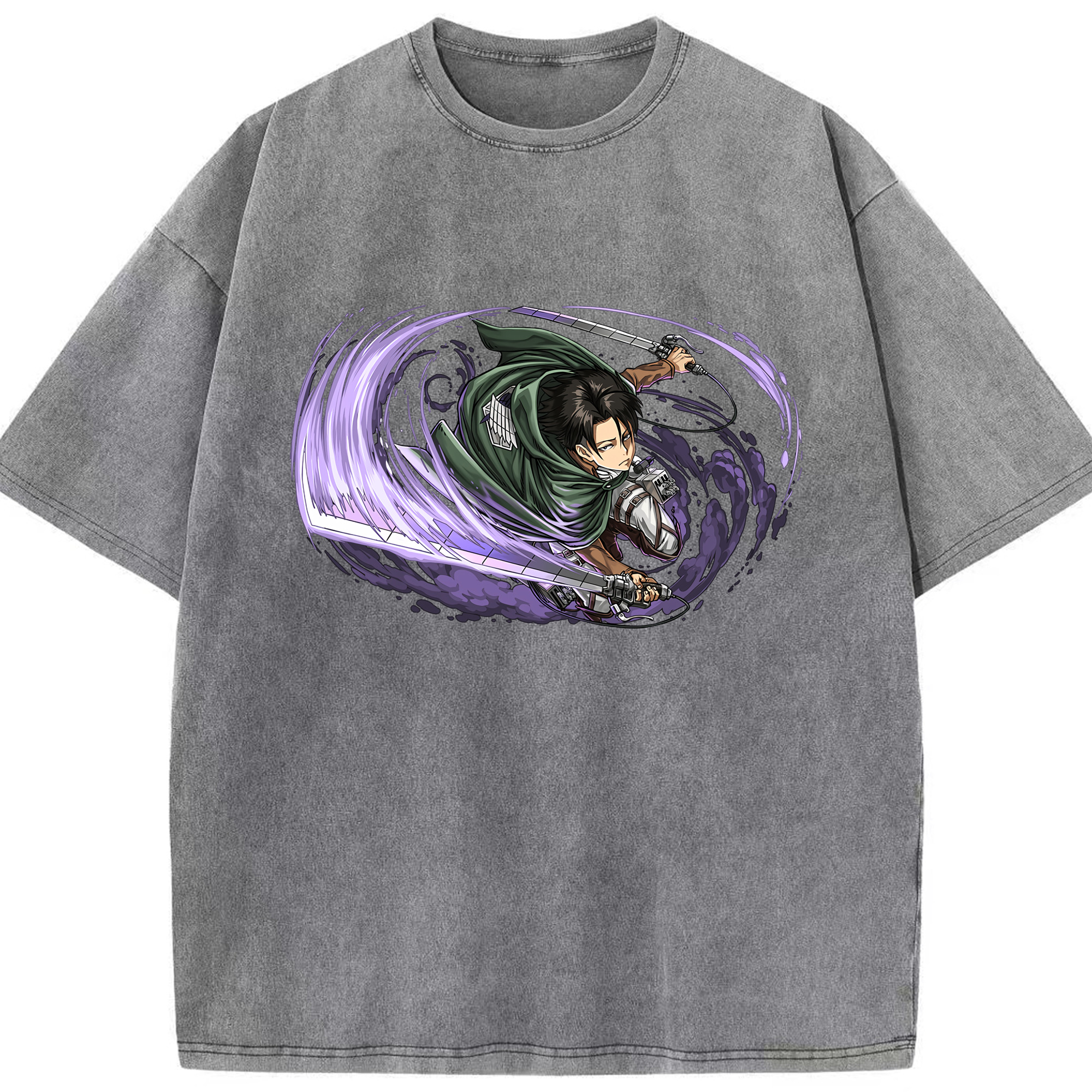 （画像用） 進撃の巨人 リヴァイ·アッカーマン Attack on Titan Levi Ackerman 綿100% ヴィンテージ風 半袖Tシャツ（フロントプリント）