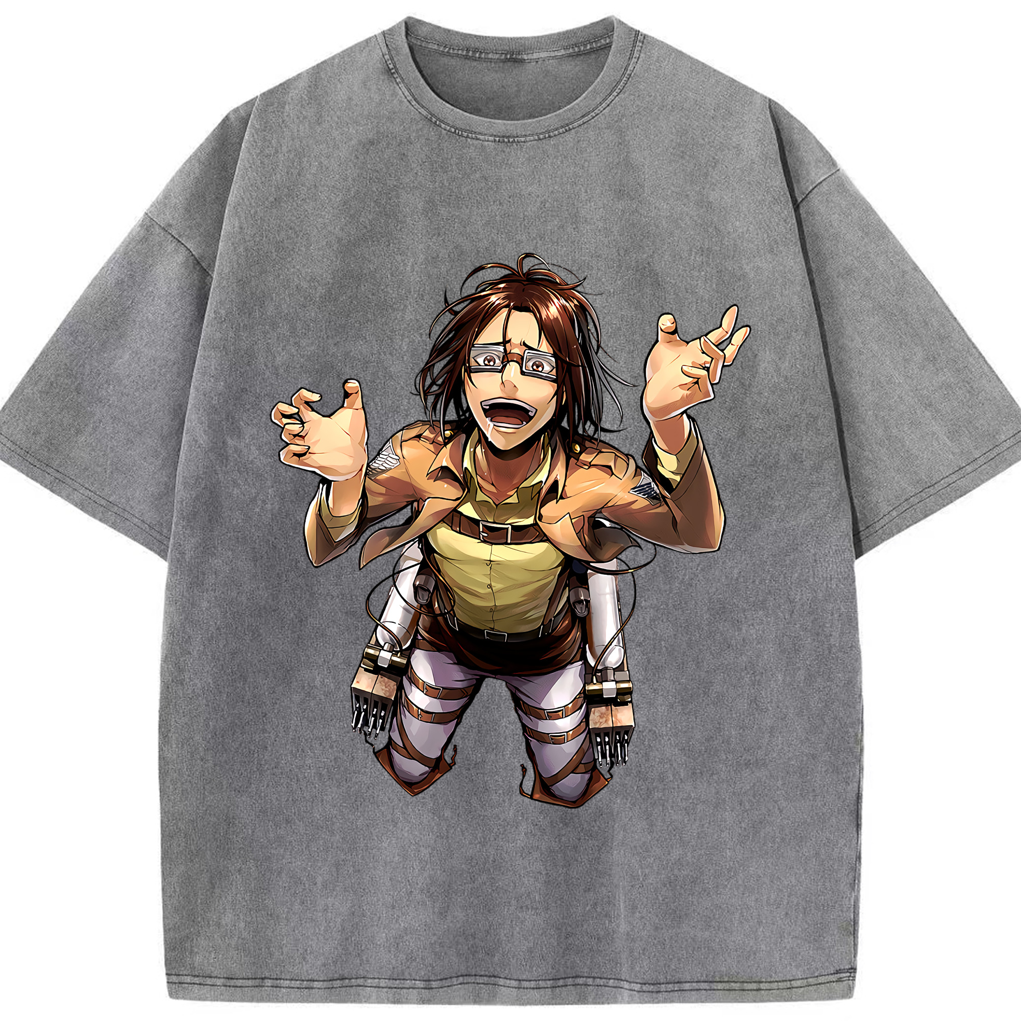 （画像用） 進撃の巨人 ハンジ·ゾエ Attack on Titan Hanji Zoe 綿100% ヴィンテージ風 半袖Tシャツ（フロントプリント）
