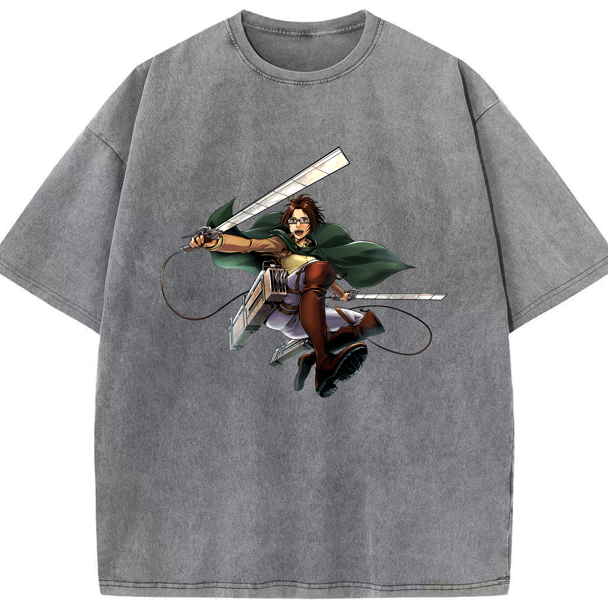 （画像用） 進撃の巨人 ハンジ·ゾエ Attack on Titan Hanji Zoe 綿100% ヴィンテージ風 半袖Tシャツ（フロントプリント）