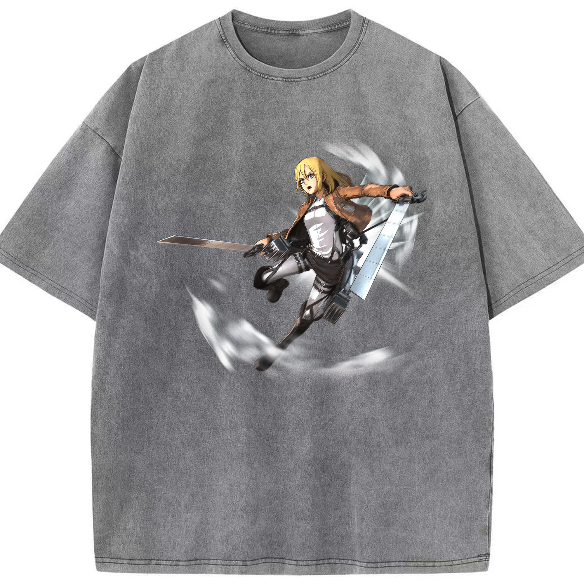 （画像用） 進撃の巨人 クリスタ·レンズ Attack on Titan Christa Lenz 綿100% ヴィンテージ風 半袖Tシャツ（フロントプリント）