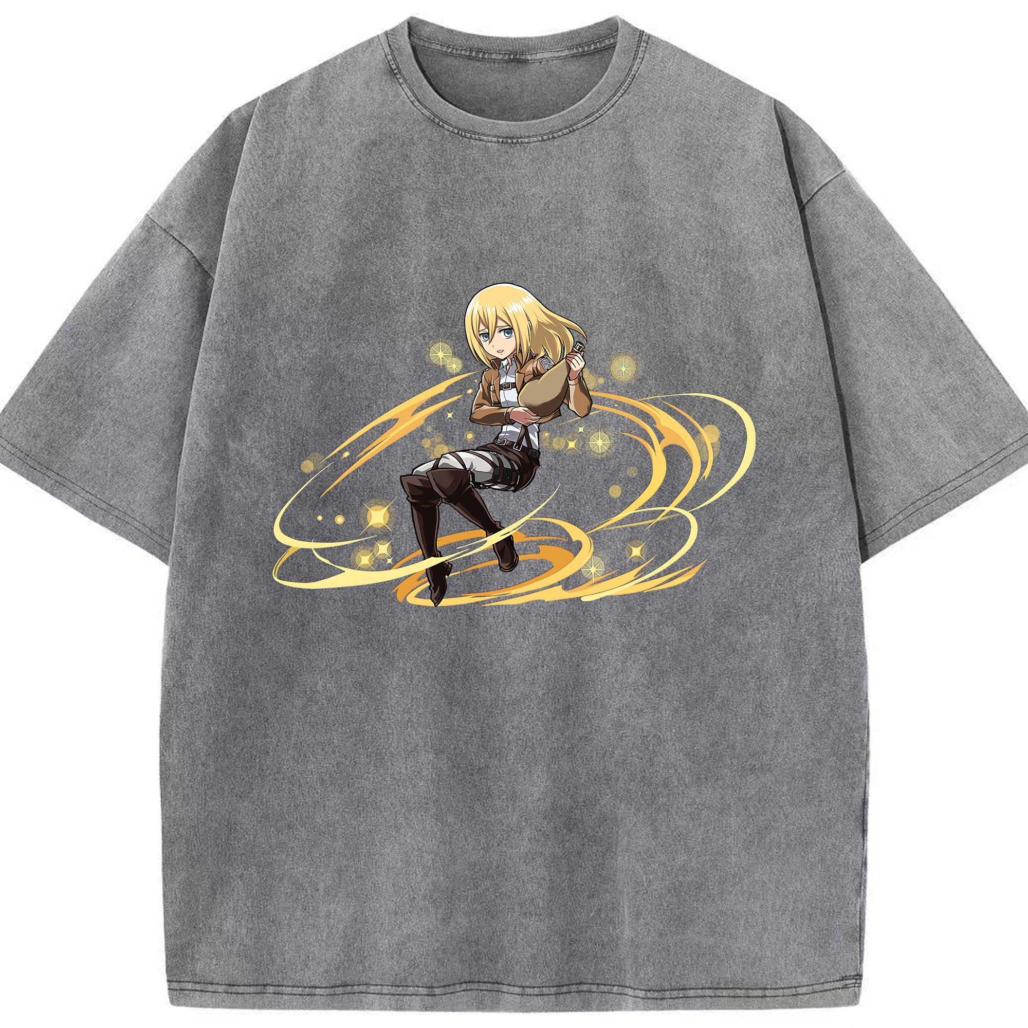 （画像用） 進撃の巨人 クリスタ·レンズ Attack on Titan Christa Lenz 綿100% ヴィンテージ風 半袖Tシャツ（フロントプリント）