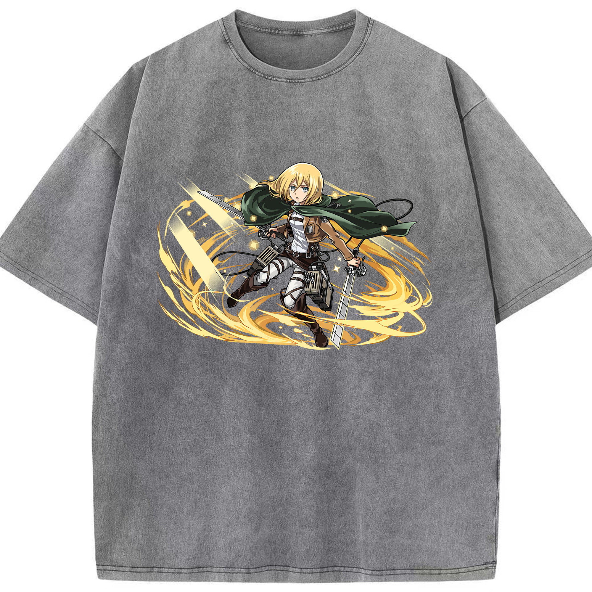 （画像用） 進撃の巨人 クリスタ·レンズ Attack on Titan Christa Lenz 綿100% ヴィンテージ風 半袖Tシャツ（フロントプリント）