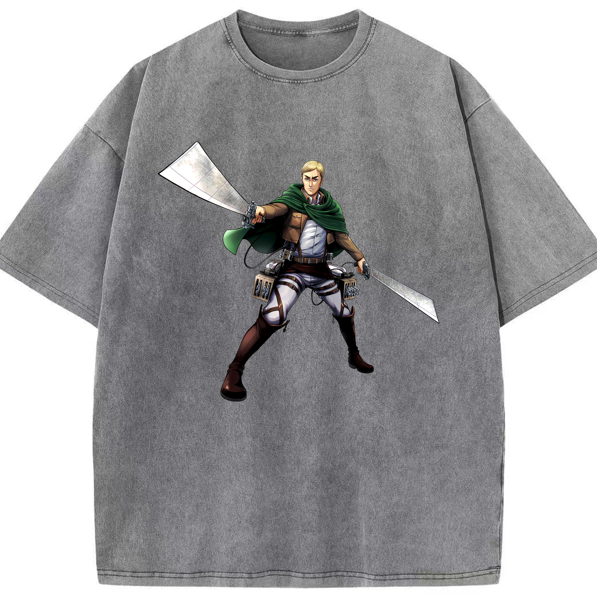（画像用） 進撃の巨人 エルヴィン・スミス Attack on Titan Erwin Smith 綿100% ヴィンテージ風 半袖Tシャツ（フロントプリント）