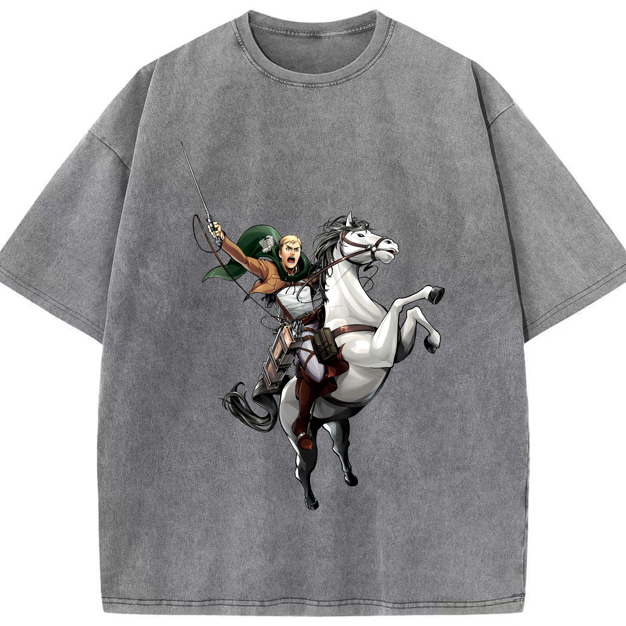 （画像用） 進撃の巨人 エルヴィン・スミス Attack on Titan Erwin Smith 綿100% ヴィンテージ風 半袖Tシャツ（フロントプリント）