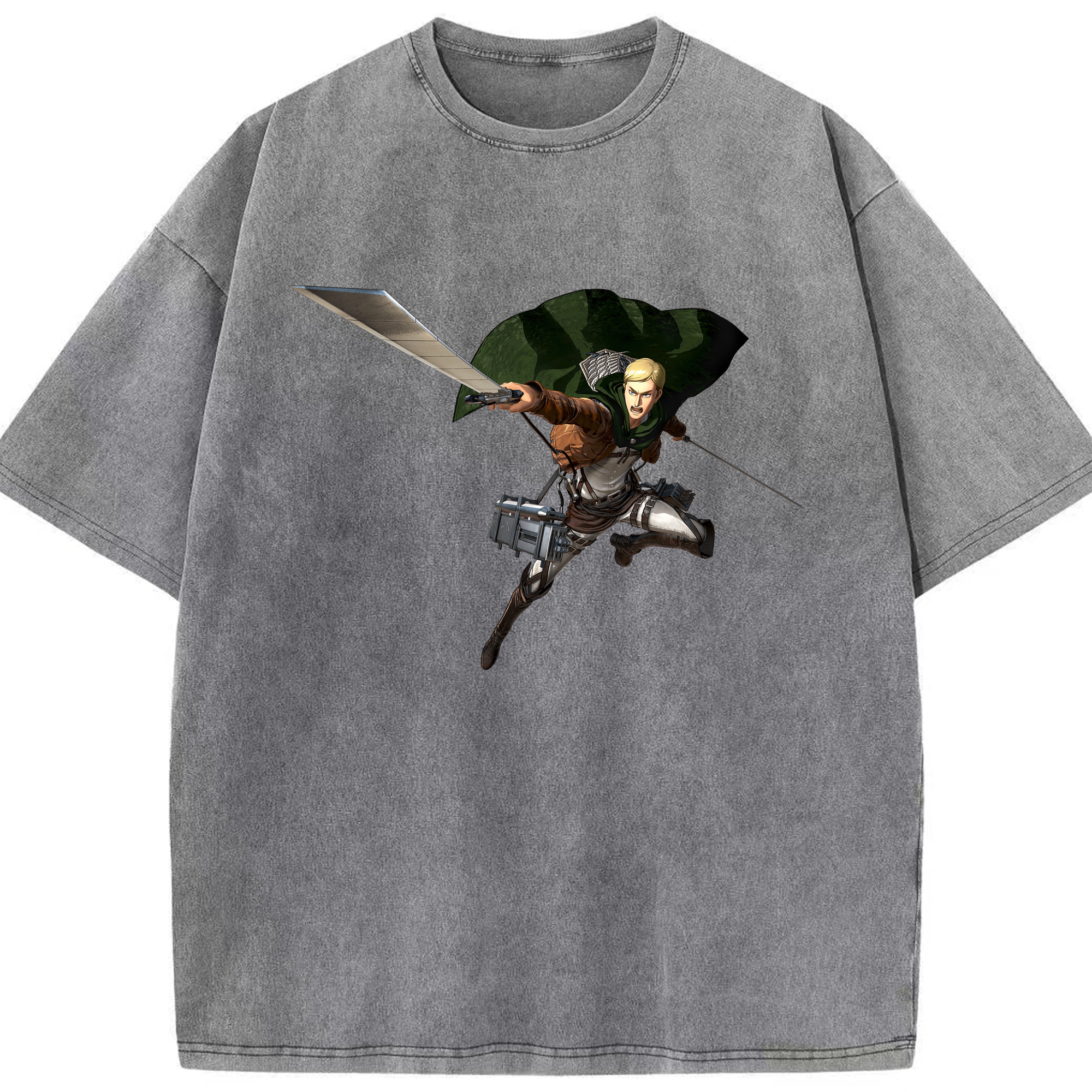 （画像用） 進撃の巨人 エルヴィン・スミス Attack on Titan Erwin Smith 綿100% ヴィンテージ風 半袖Tシャツ（フロントプリント）