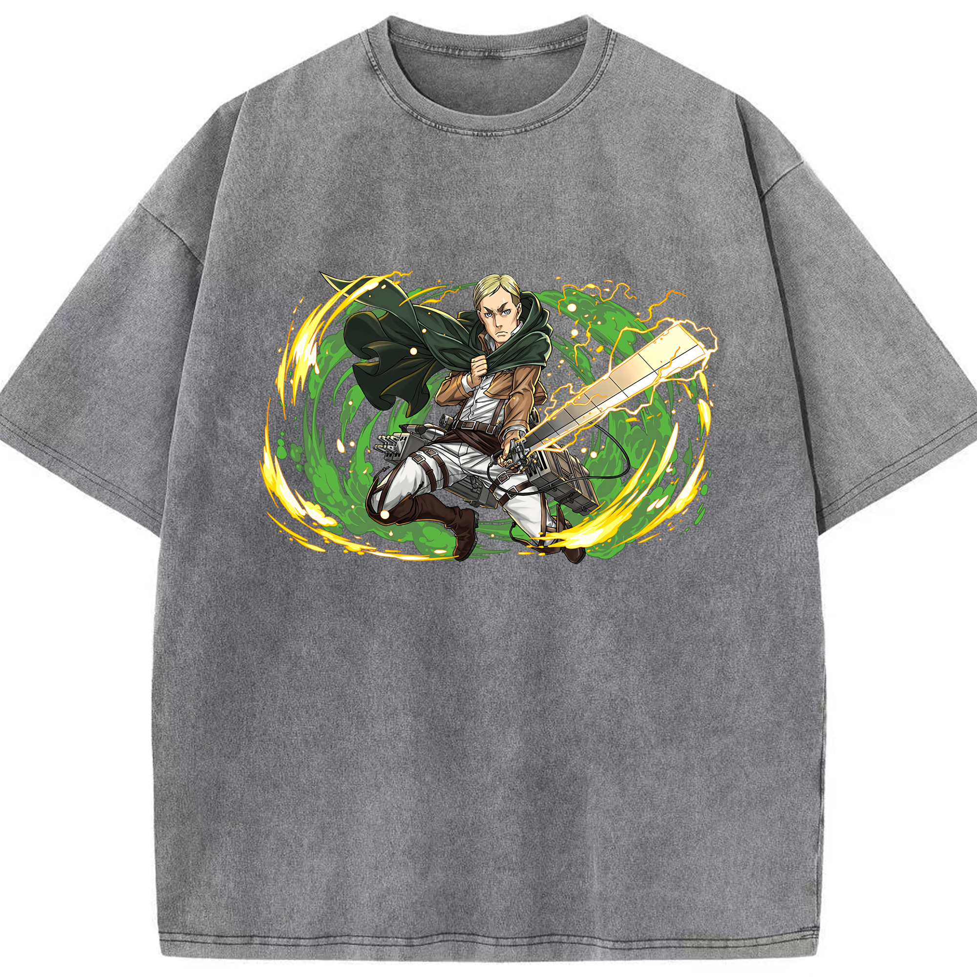 （画像用） 進撃の巨人 エルヴィン・スミス Attack on Titan Erwin Smith 綿100% ヴィンテージ風 半袖Tシャツ（フロントプリント）
