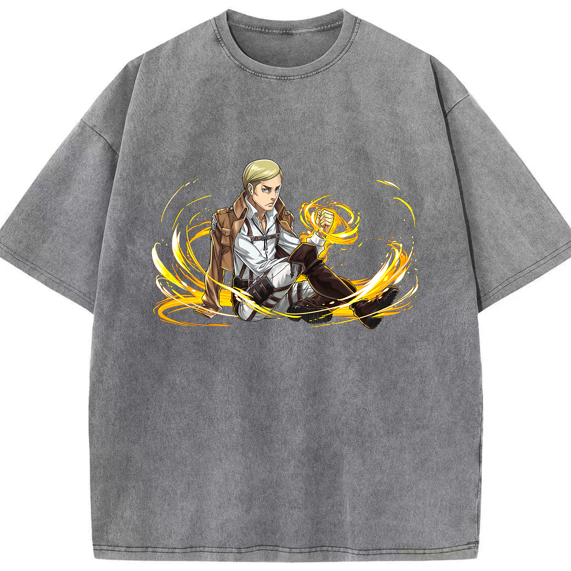 （画像用） 進撃の巨人 エルヴィン・スミス Attack on Titan Erwin Smith 綿100% ヴィンテージ風 半袖Tシャツ（フロントプリント）
