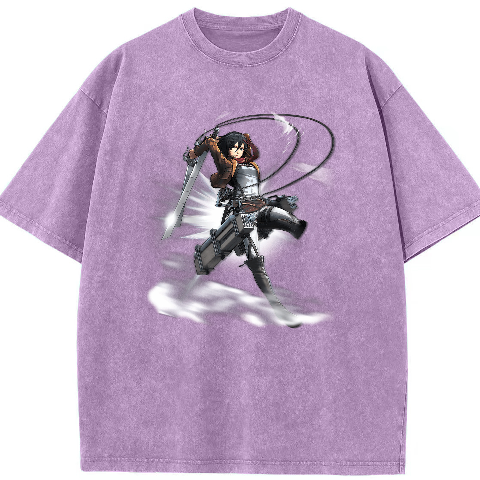 （画像用） 進撃の巨人 ミカサ·アッカーマン Attack on Titan Mikasa Ackerman 綿100% ヴィンテージ風 半袖Tシャツ（フロントプリント）