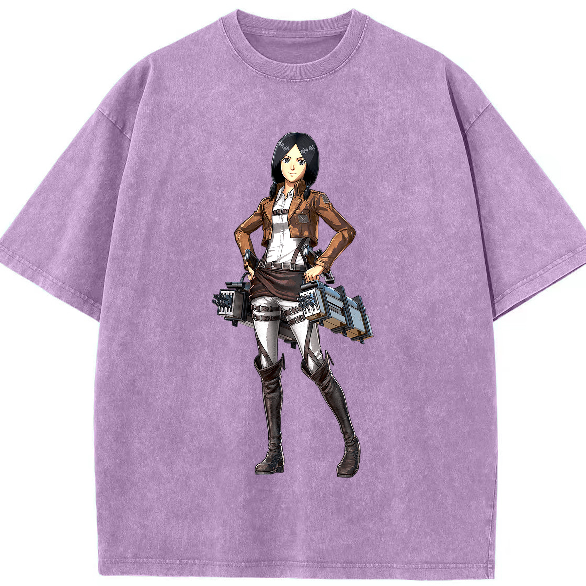（画像用） 進撃の巨人 ミカサ·アッカーマン Attack on Titan Mikasa Ackerman 綿100% ヴィンテージ風 半袖Tシャツ（フロントプリント）