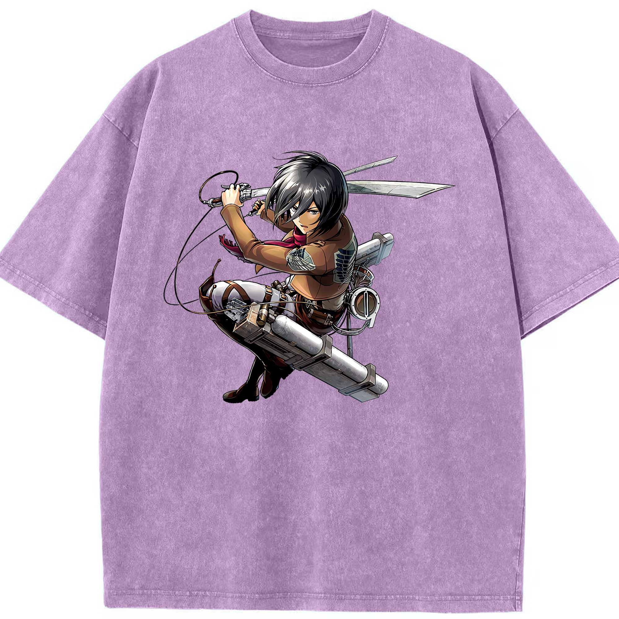 （画像用） 進撃の巨人 ミカサ·アッカーマン Attack on Titan Mikasa Ackerman 綿100% ヴィンテージ風 半袖Tシャツ（フロントプリント）