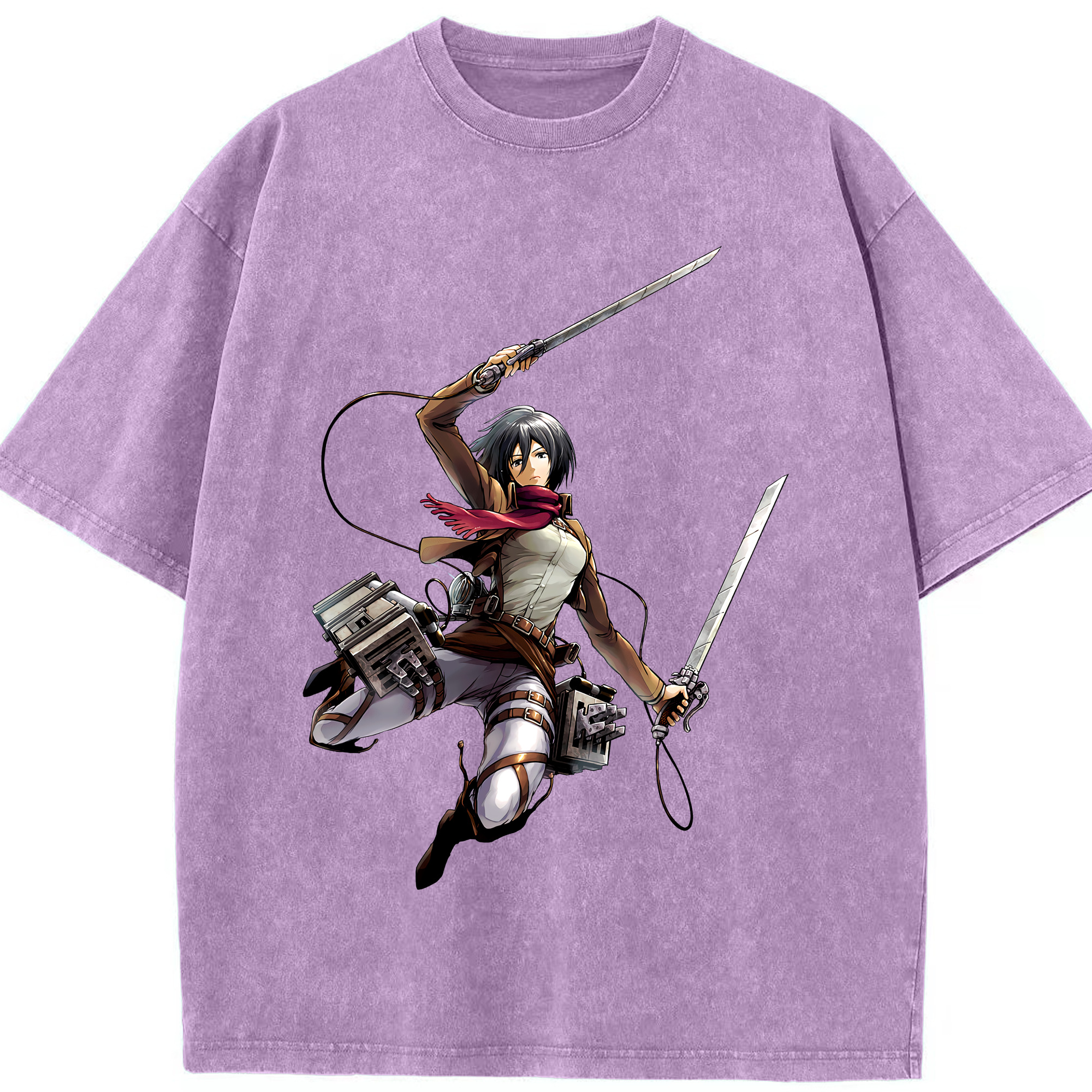 （画像用） 進撃の巨人 ミカサ·アッカーマン Attack on Titan Mikasa Ackerman 綿100% ヴィンテージ風 半袖Tシャツ（フロントプリント）