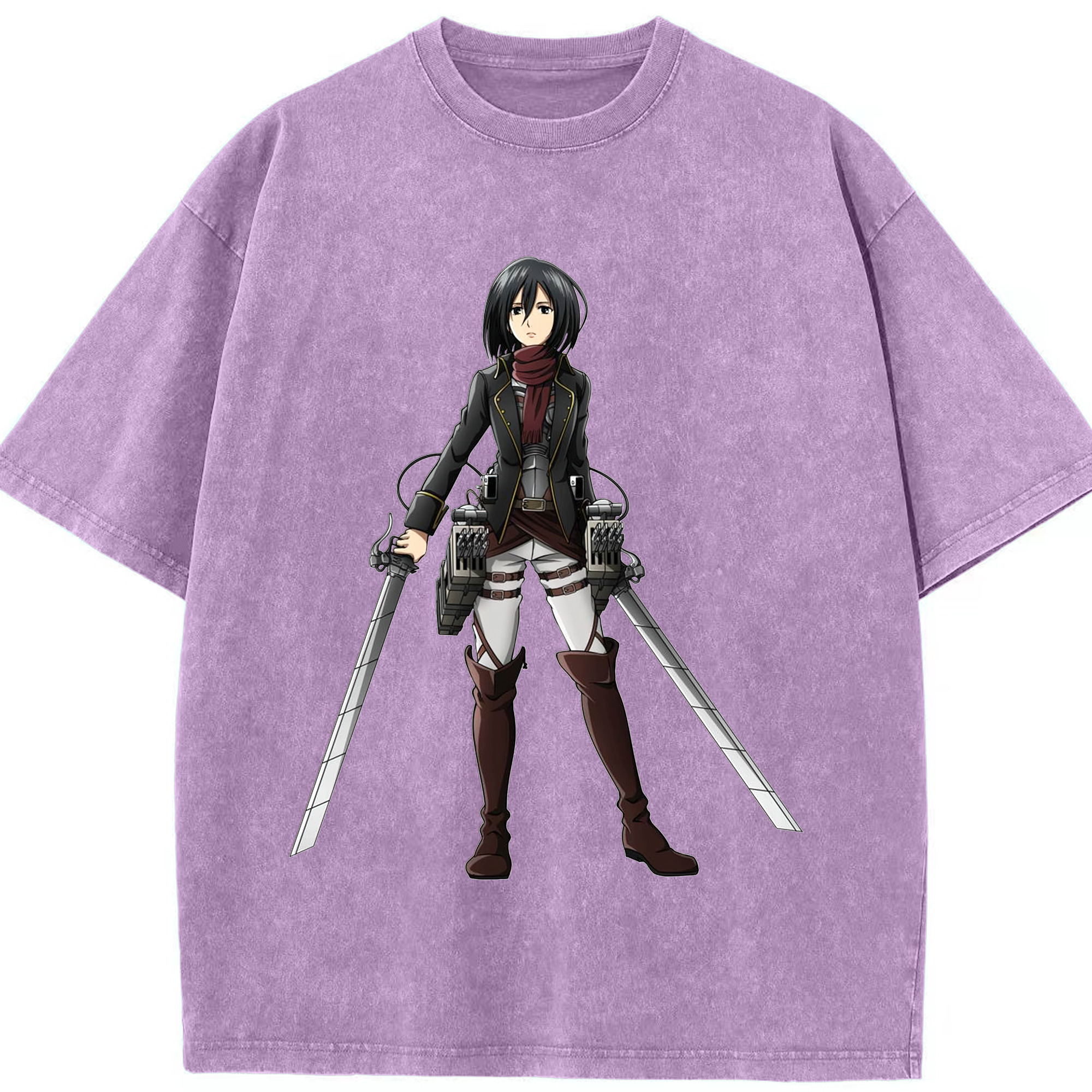 （画像用） 進撃の巨人 ミカサ·アッカーマン Attack on Titan Mikasa Ackerman 綿100% ヴィンテージ風 半袖Tシャツ（フロントプリント）