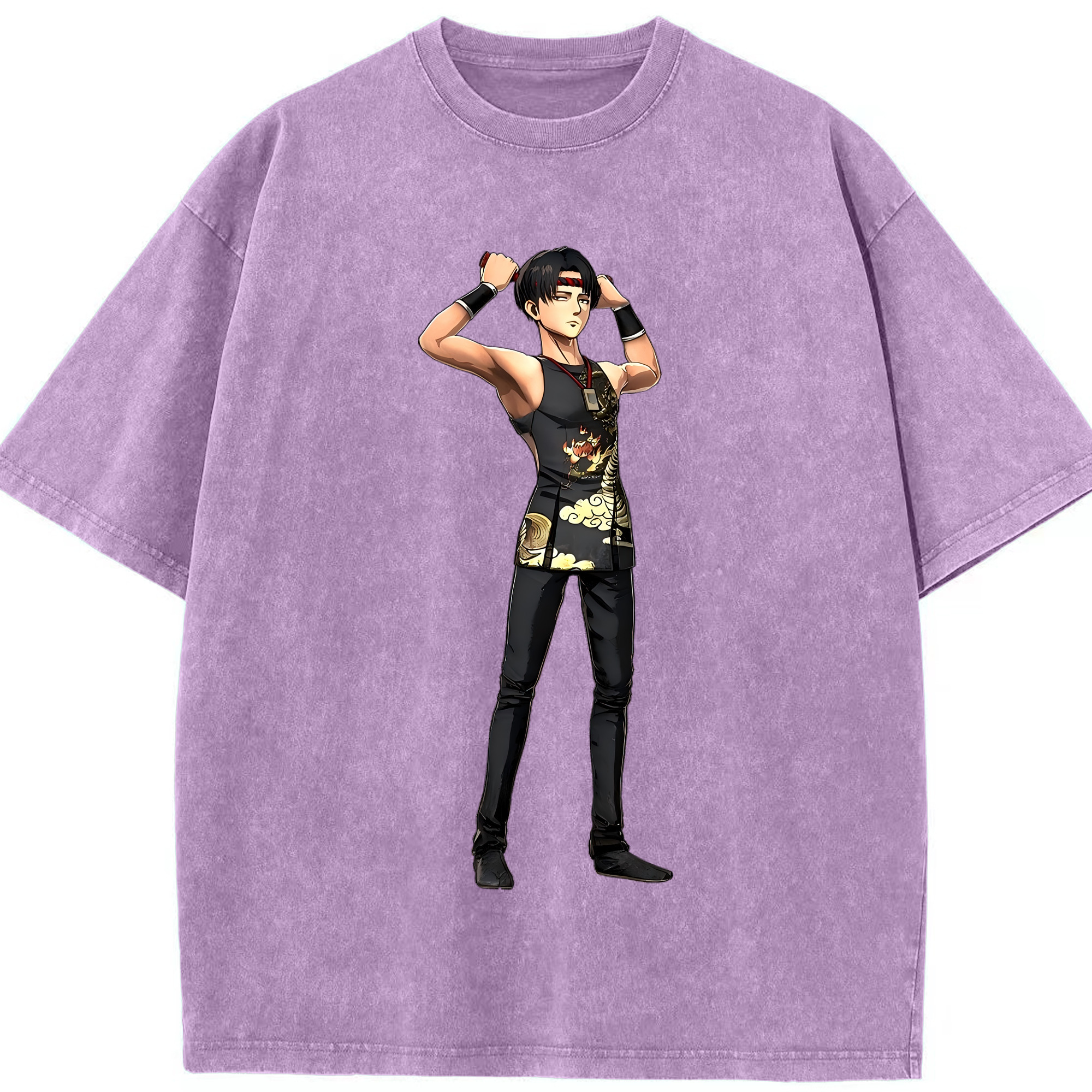 （画像用） 進撃の巨人 リヴァイ·アッカーマン Attack on Titan Levi Ackerman 綿100% ヴィンテージ風 半袖Tシャツ（フロントプリント）