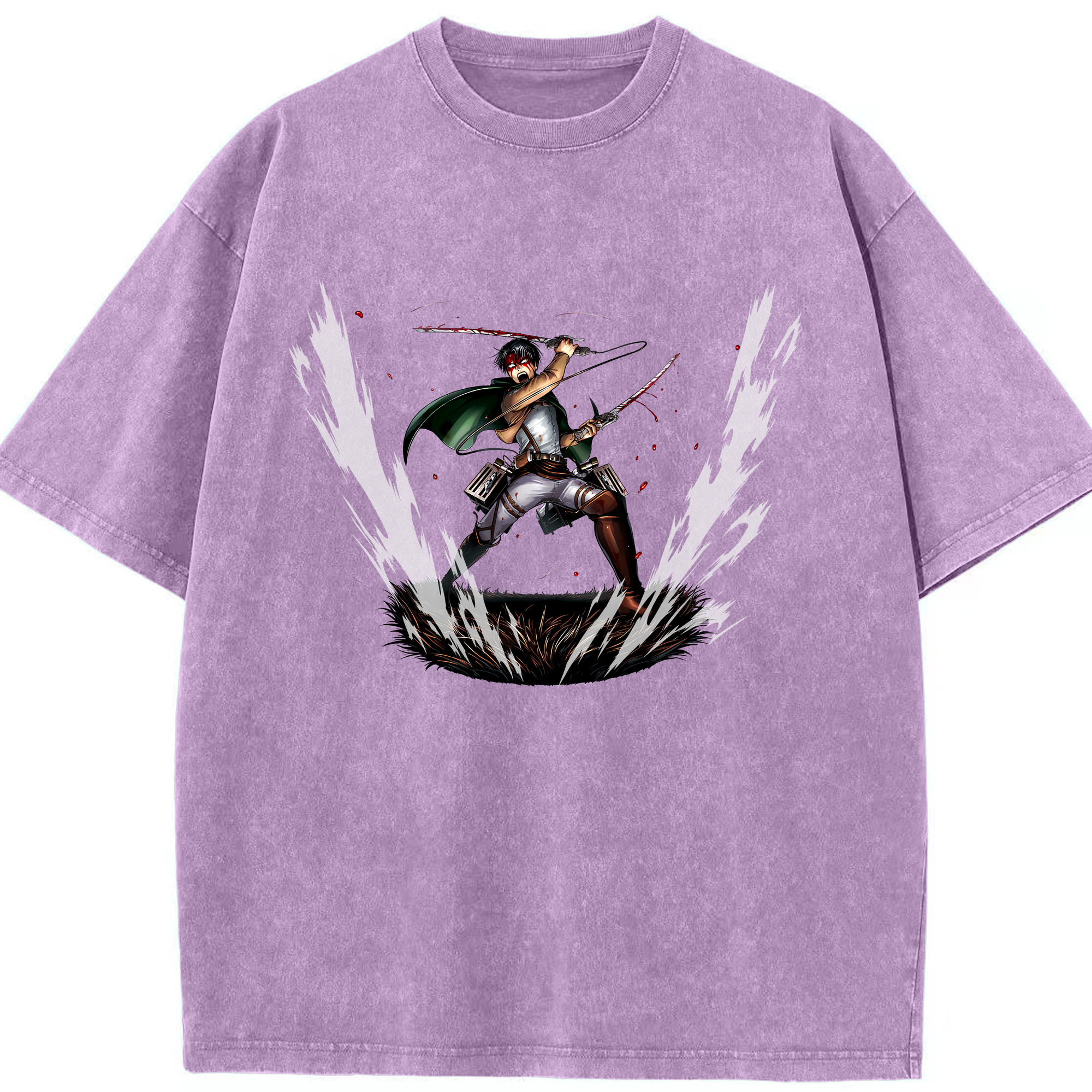 （画像用） 進撃の巨人 リヴァイ·アッカーマン Attack on Titan Levi Ackerman 綿100% ヴィンテージ風 半袖Tシャツ（フロントプリント）