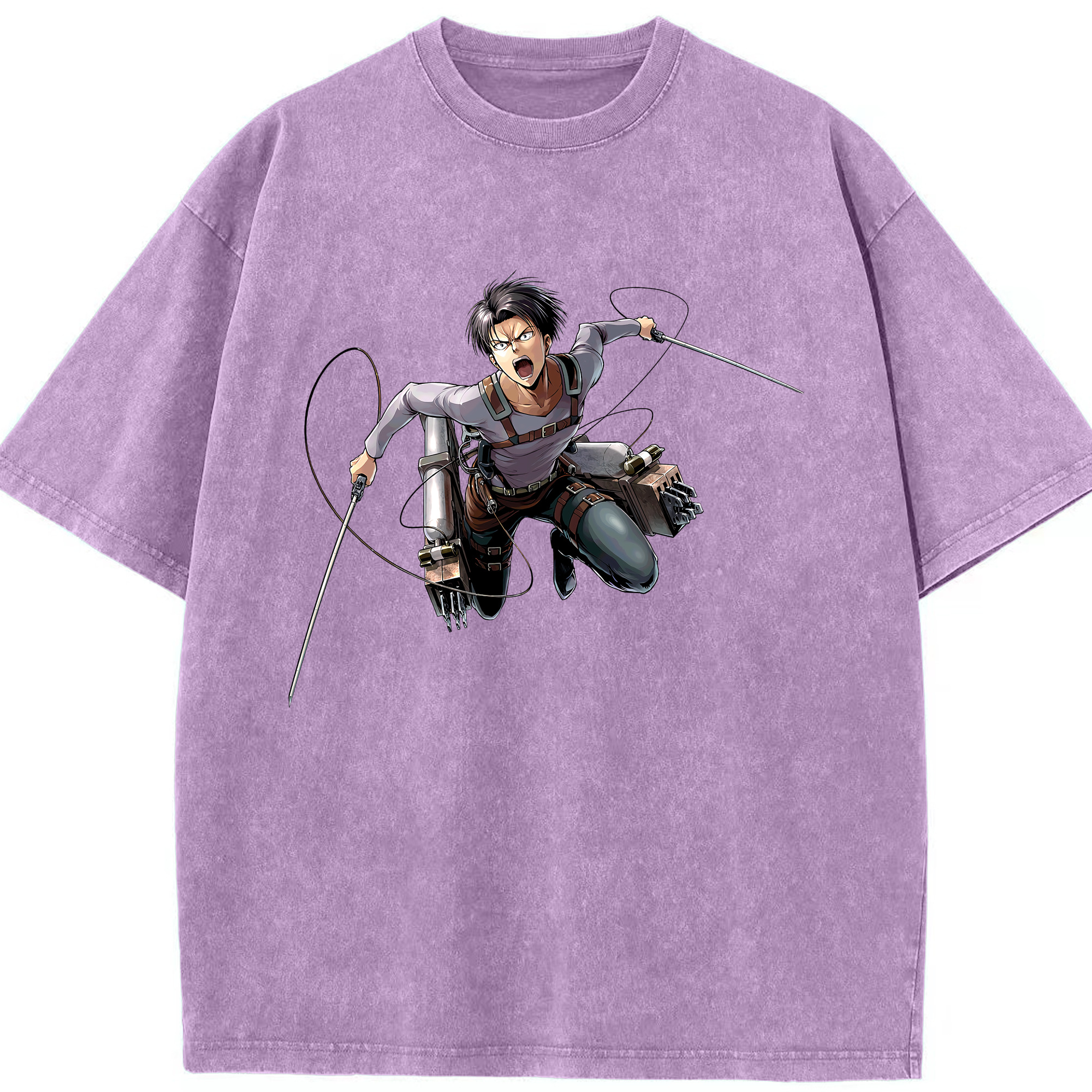 （画像用） 進撃の巨人 リヴァイ·アッカーマン Attack on Titan Levi Ackerman 綿100% ヴィンテージ風 半袖Tシャツ（フロントプリント）