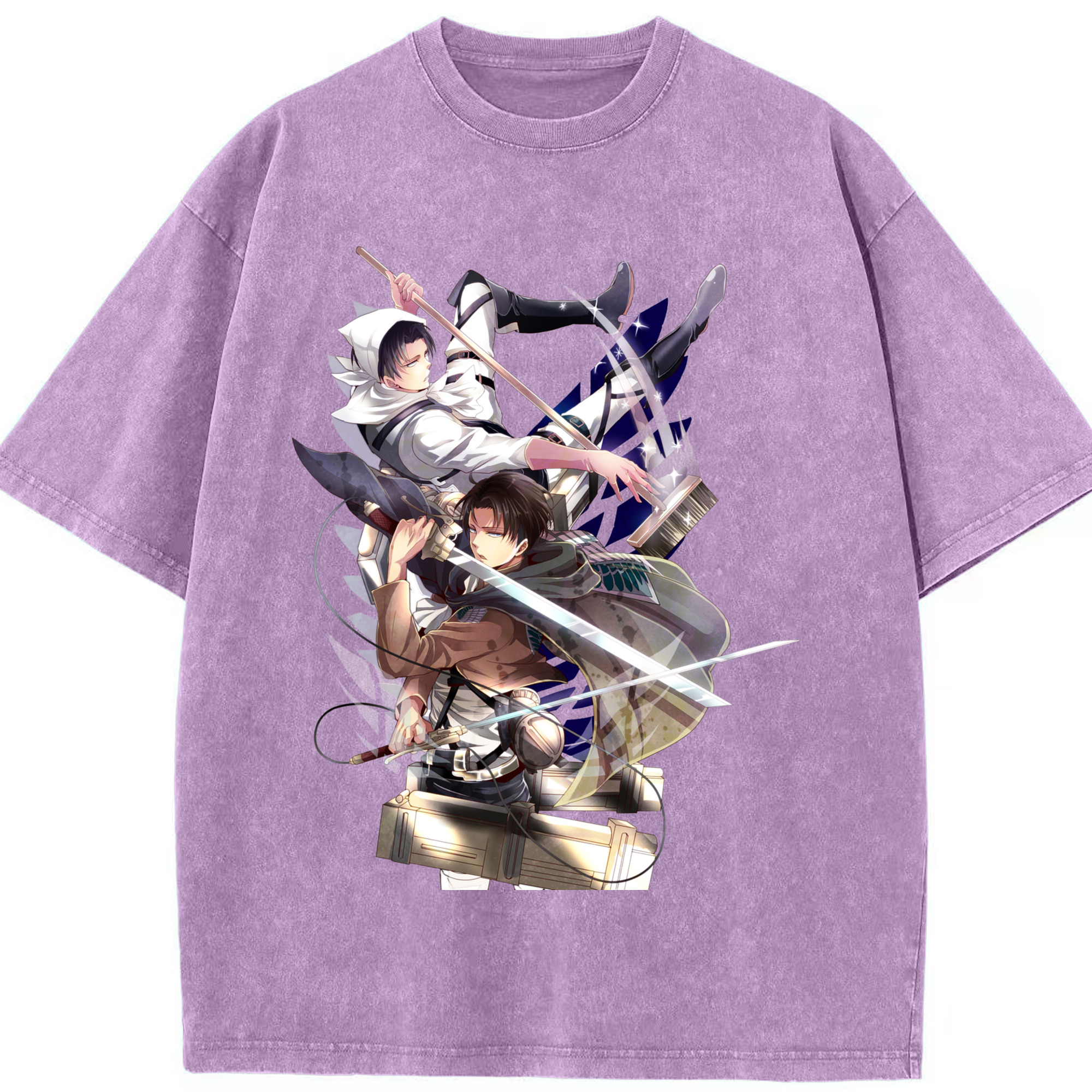 （画像用） 進撃の巨人 リヴァイ·アッカーマン Attack on Titan Levi Ackerman 綿100% ヴィンテージ風 半袖Tシャツ（フロントプリント）