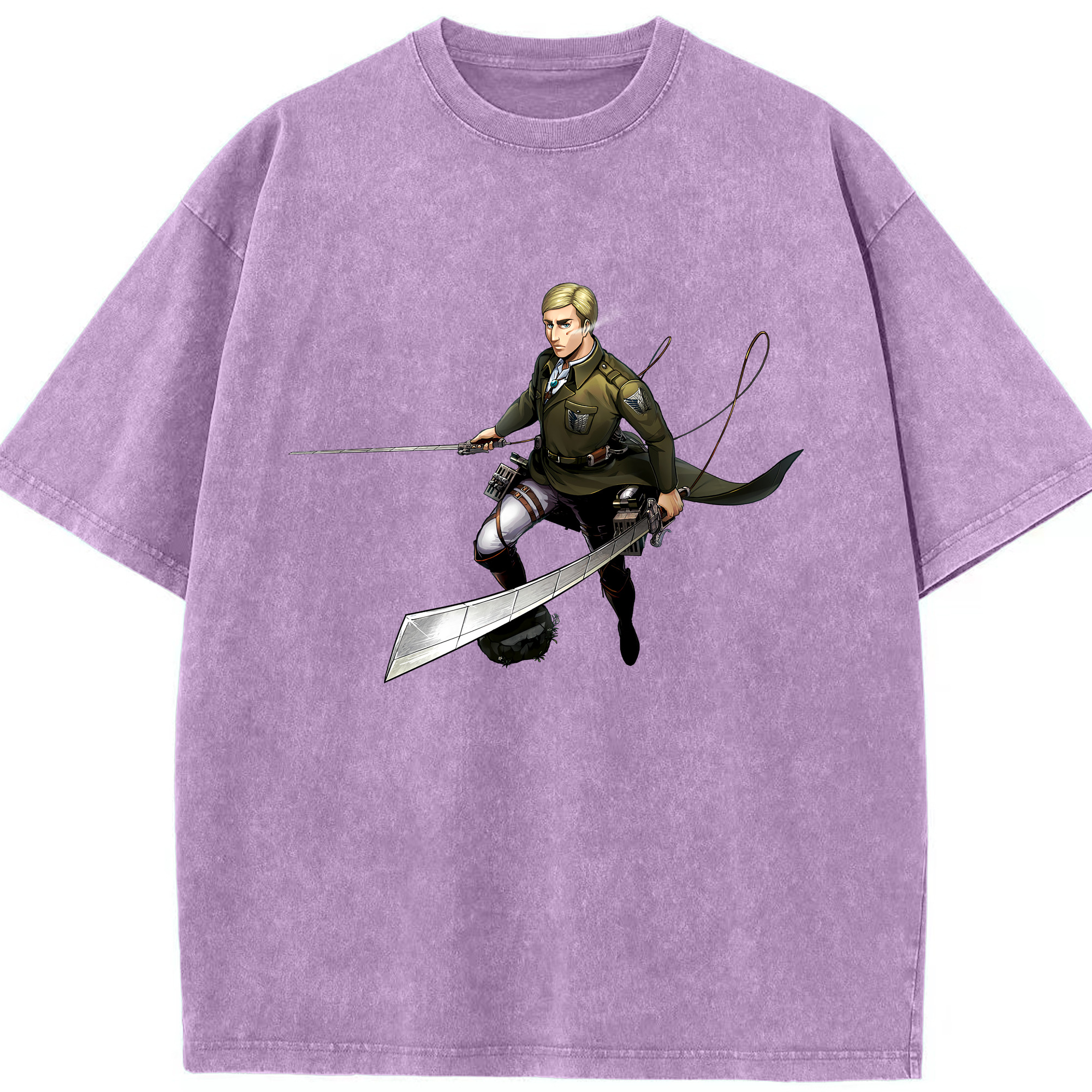（画像用） 進撃の巨人 エルヴィン・スミス Attack on Titan Erwin Smith 綿100% ヴィンテージ風 半袖Tシャツ（フロントプリント）