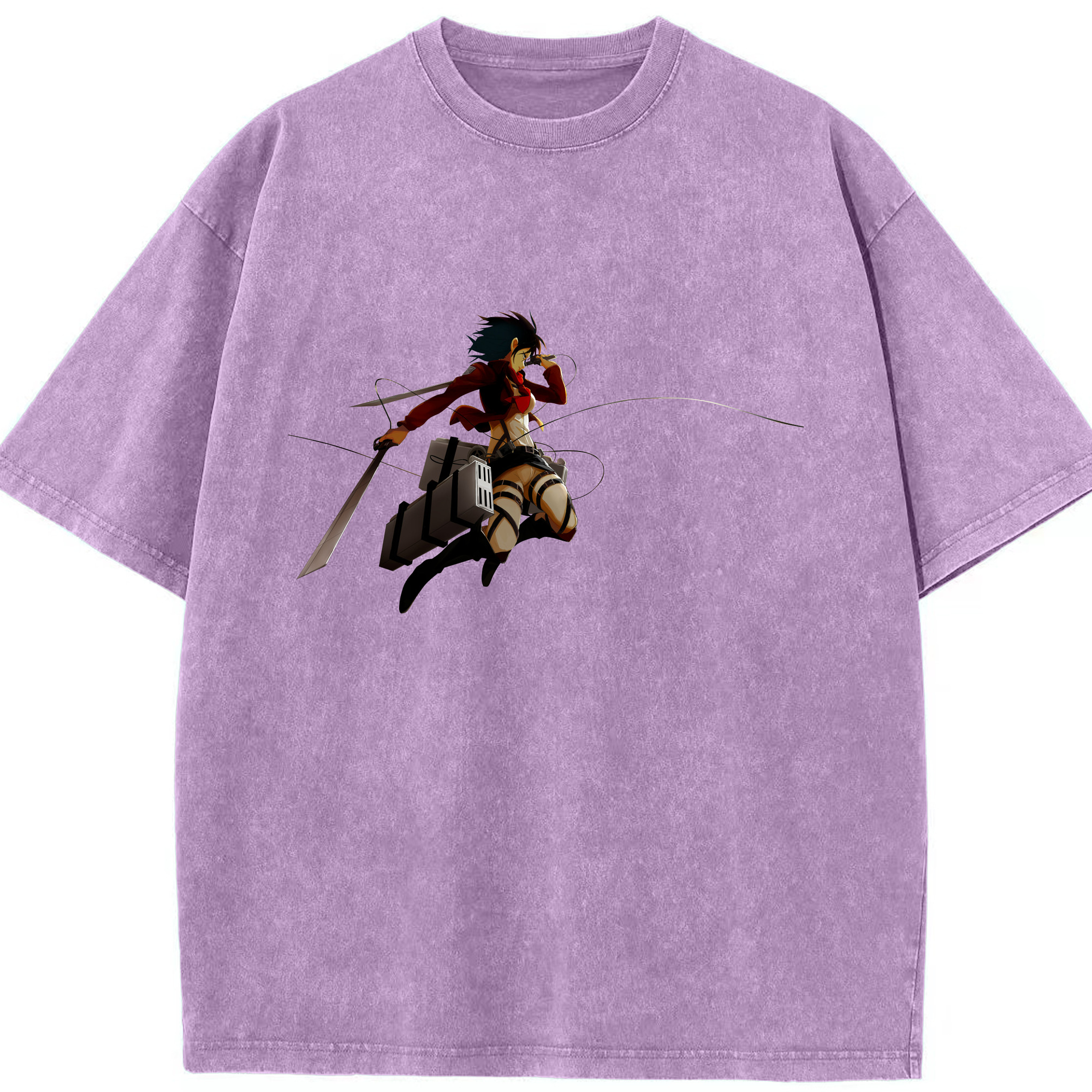 （画像用） 進撃の巨人 ミカサ·アッカーマン Attack on Titan Mikasa Ackerman 綿100% ヴィンテージ風 半袖Tシャツ（フロントプリント）