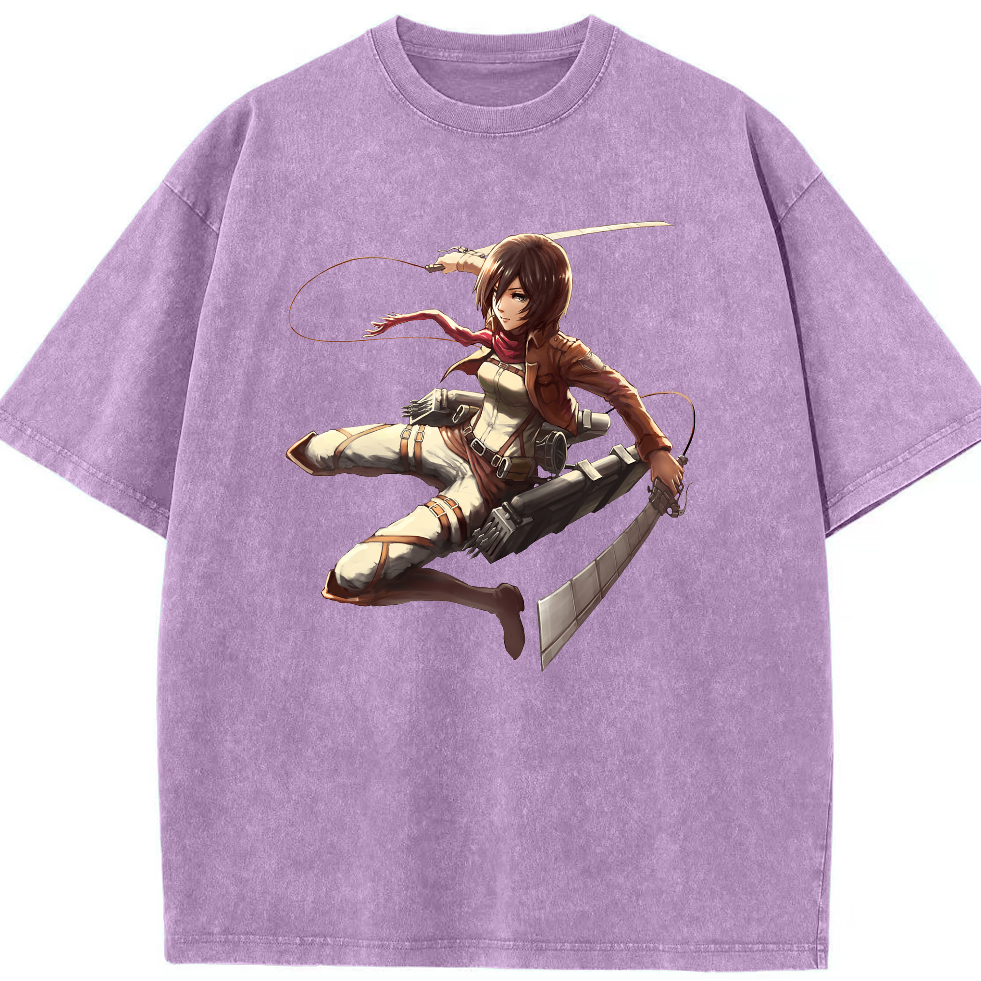 （画像用） 進撃の巨人 ミカサ·アッカーマン Attack on Titan Mikasa Ackerman 綿100% ヴィンテージ風 半袖Tシャツ（フロントプリント）