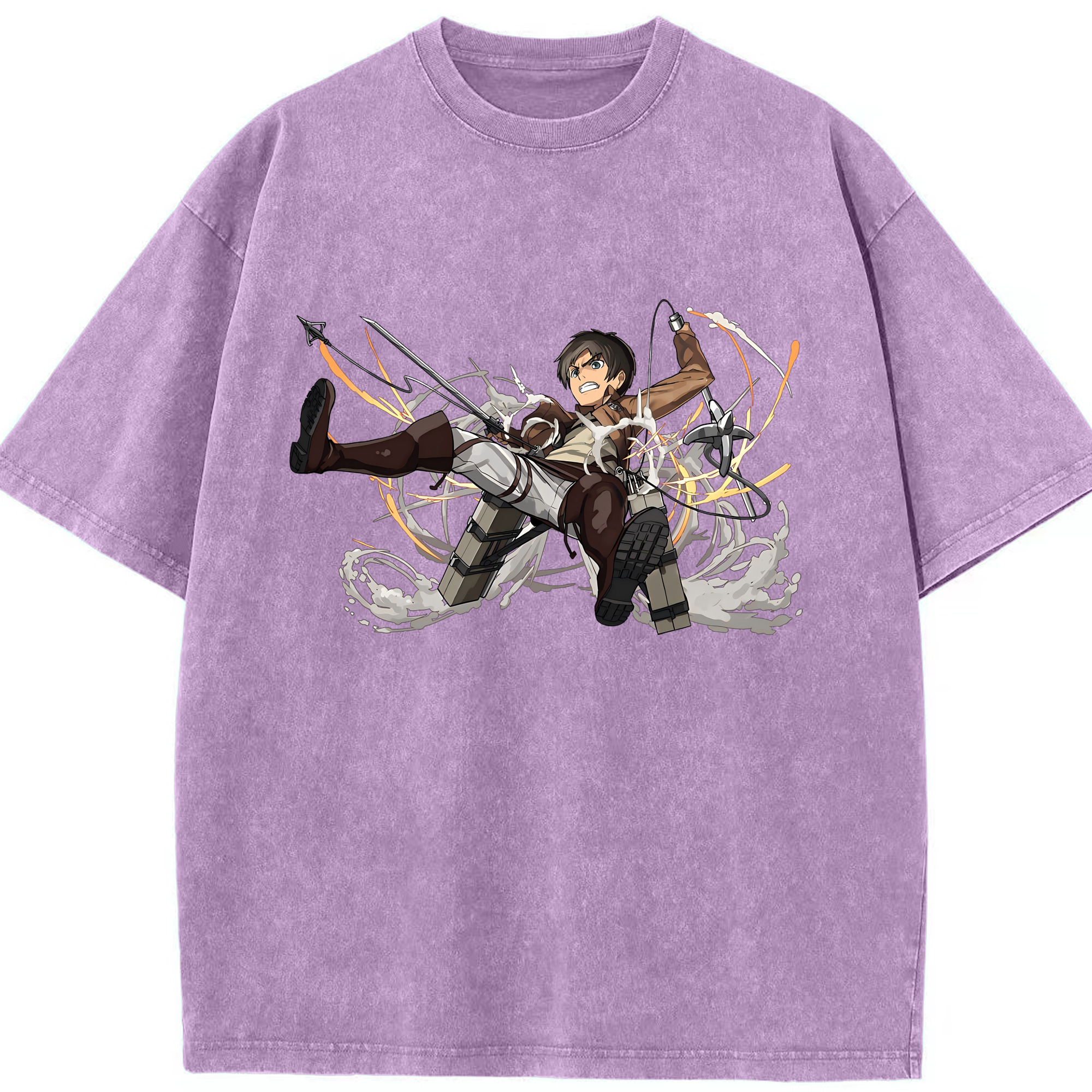 （画像用） 進撃の巨人 エレン･イェーガー Attack on Titan Eren Jäger 綿100% ヴィンテージ風 半袖Tシャツ（フロントプリント）