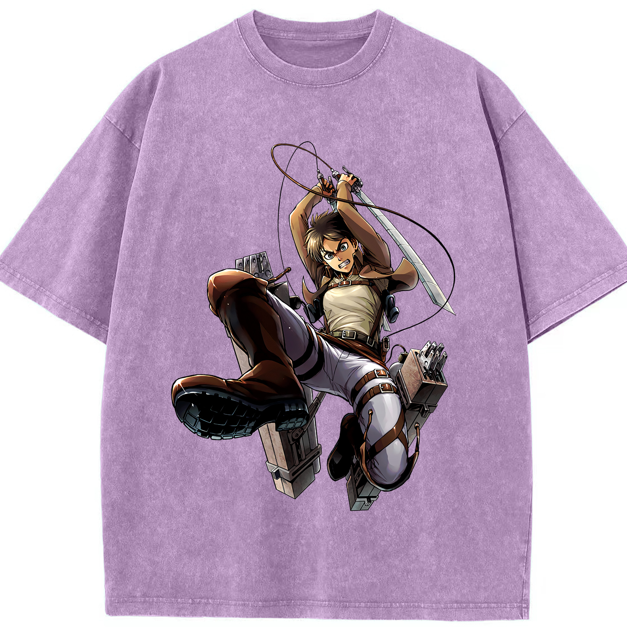 （画像用） 進撃の巨人 エレン･イェーガー Attack on Titan Eren Jäger 綿100% ヴィンテージ風 半袖Tシャツ（フロントプリント）