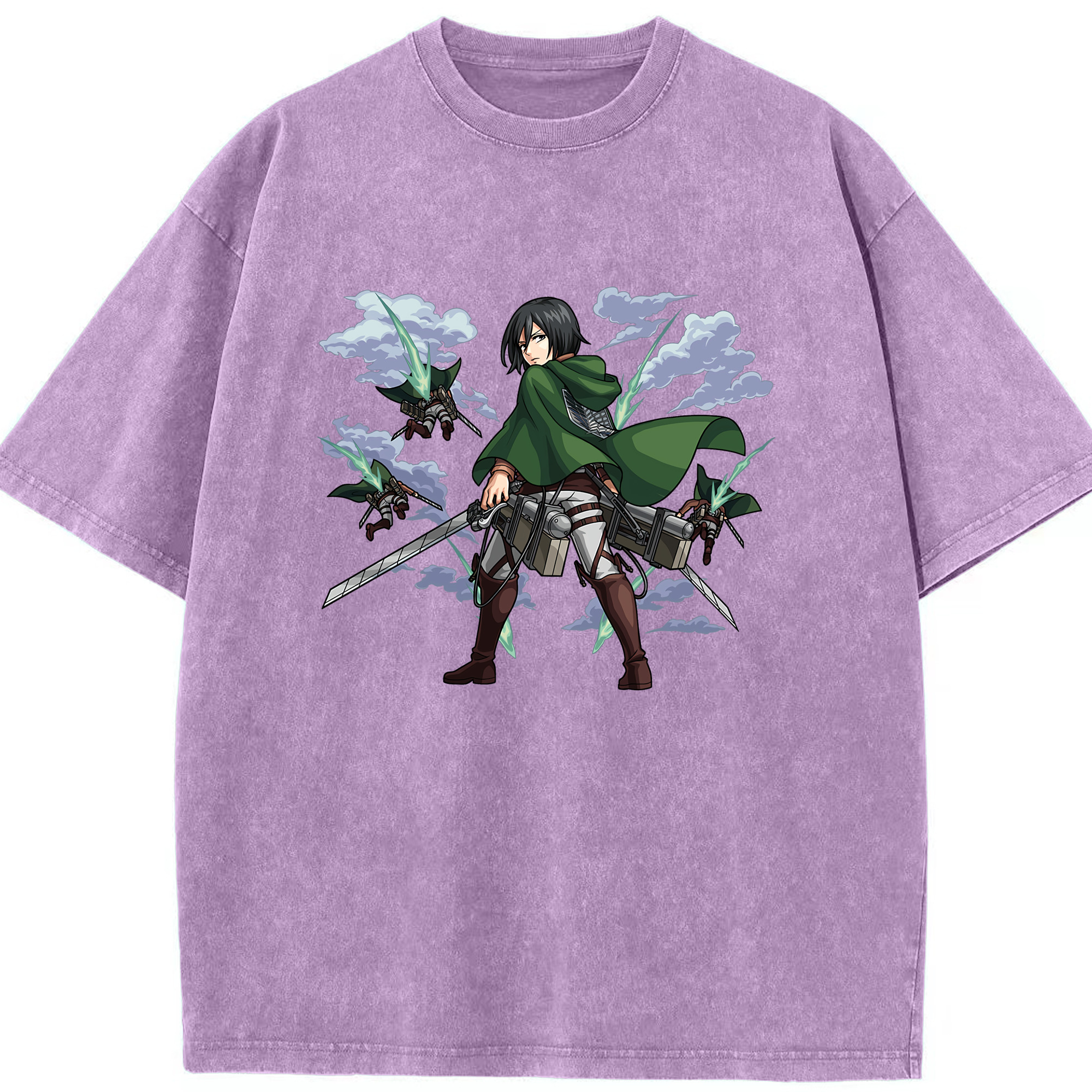 （画像用） 進撃の巨人 ミカサ·アッカーマン Attack on Titan Mikasa Ackerman 綿100% ヴィンテージ風 半袖Tシャツ（フロントプリント）