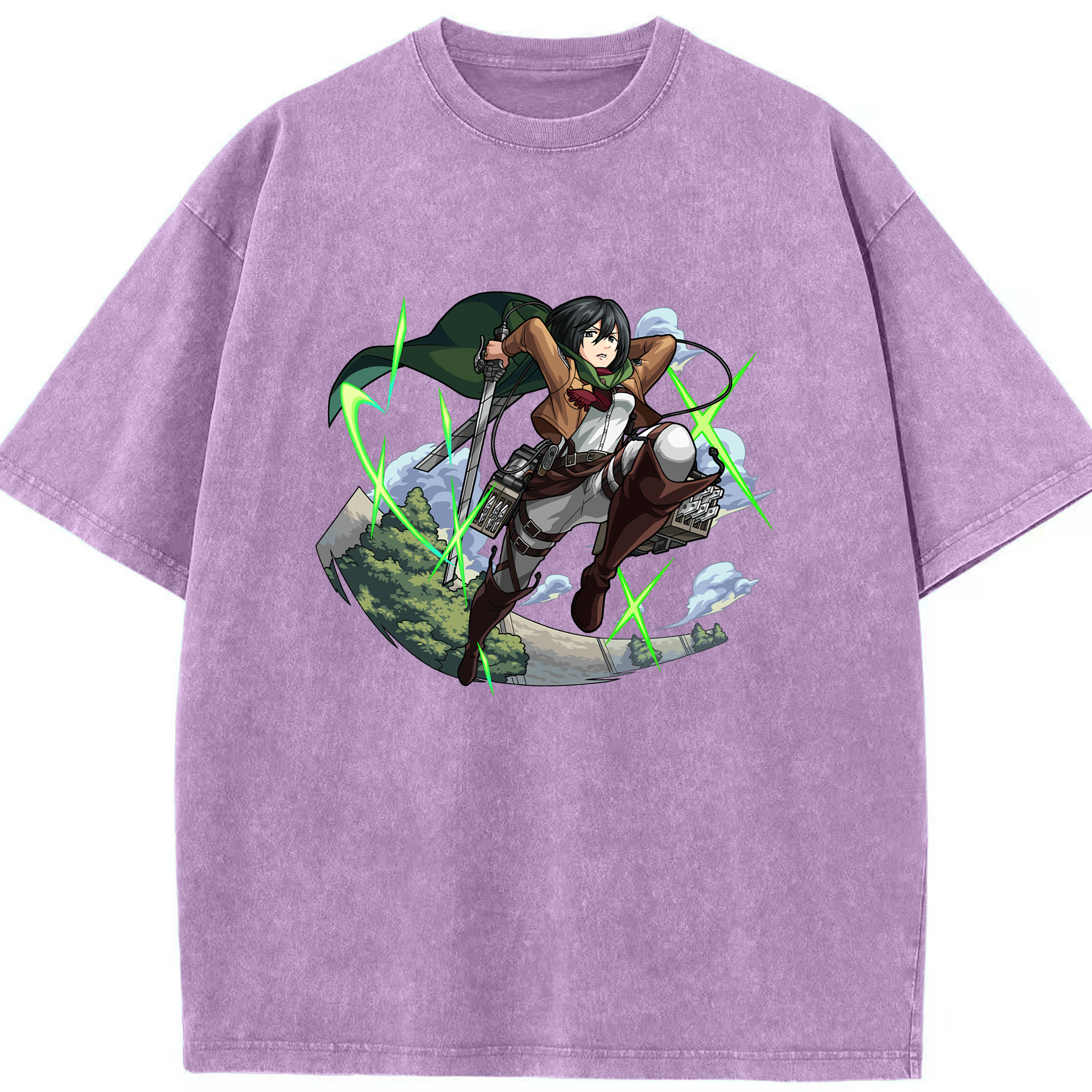 （画像用） 進撃の巨人 ミカサ·アッカーマン Attack on Titan Mikasa Ackerman 綿100% ヴィンテージ風 半袖Tシャツ（フロントプリント）