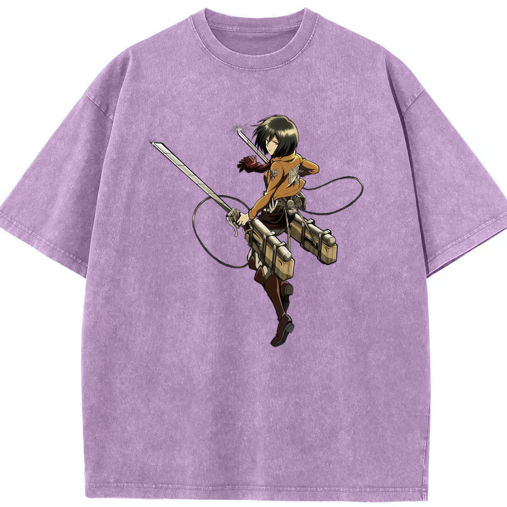 （画像用） 進撃の巨人 ミカサ·アッカーマン Attack on Titan Mikasa Ackerman 綿100% ヴィンテージ風 半袖Tシャツ（フロントプリント）