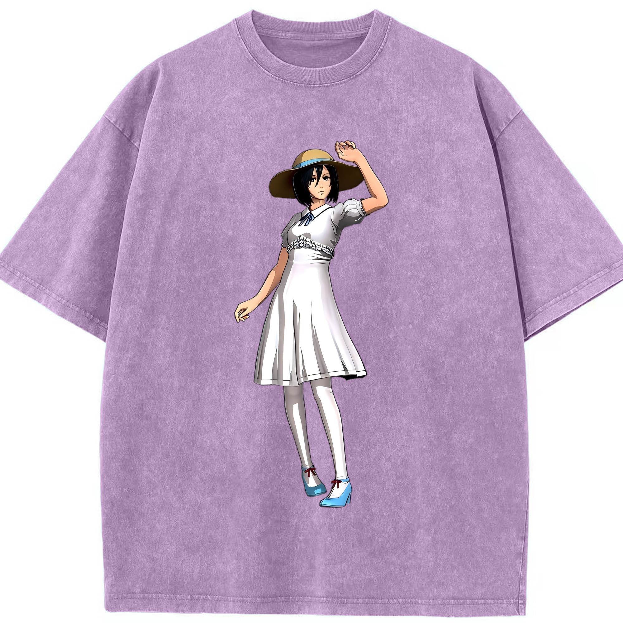 （画像用） 進撃の巨人 ミカサ·アッカーマン Attack on Titan Mikasa Ackerman 綿100% ヴィンテージ風 半袖Tシャツ（フロントプリント）