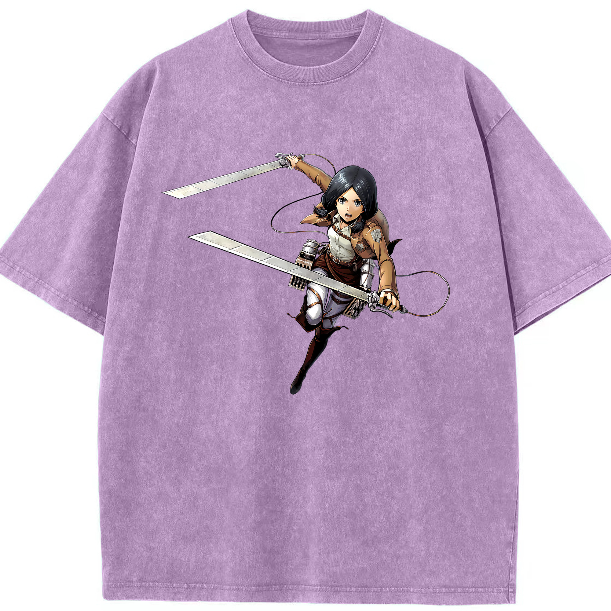 （画像用） 進撃の巨人 ミカサ·アッカーマン Attack on Titan Mikasa Ackerman 綿100% ヴィンテージ風 半袖Tシャツ（フロントプリント）