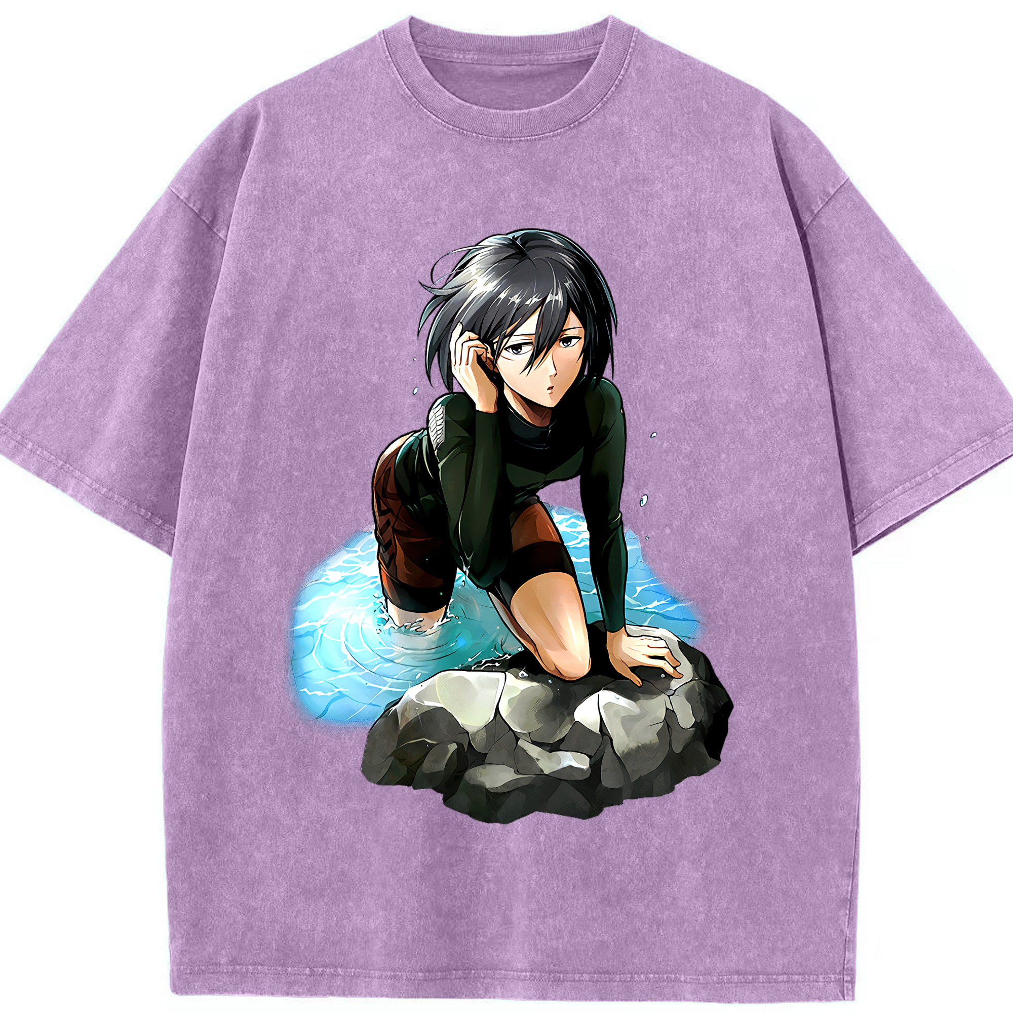 （画像用） 進撃の巨人 ミカサ·アッカーマン Attack on Titan Mikasa Ackerman 綿100% ヴィンテージ風 半袖Tシャツ（フロントプリント）