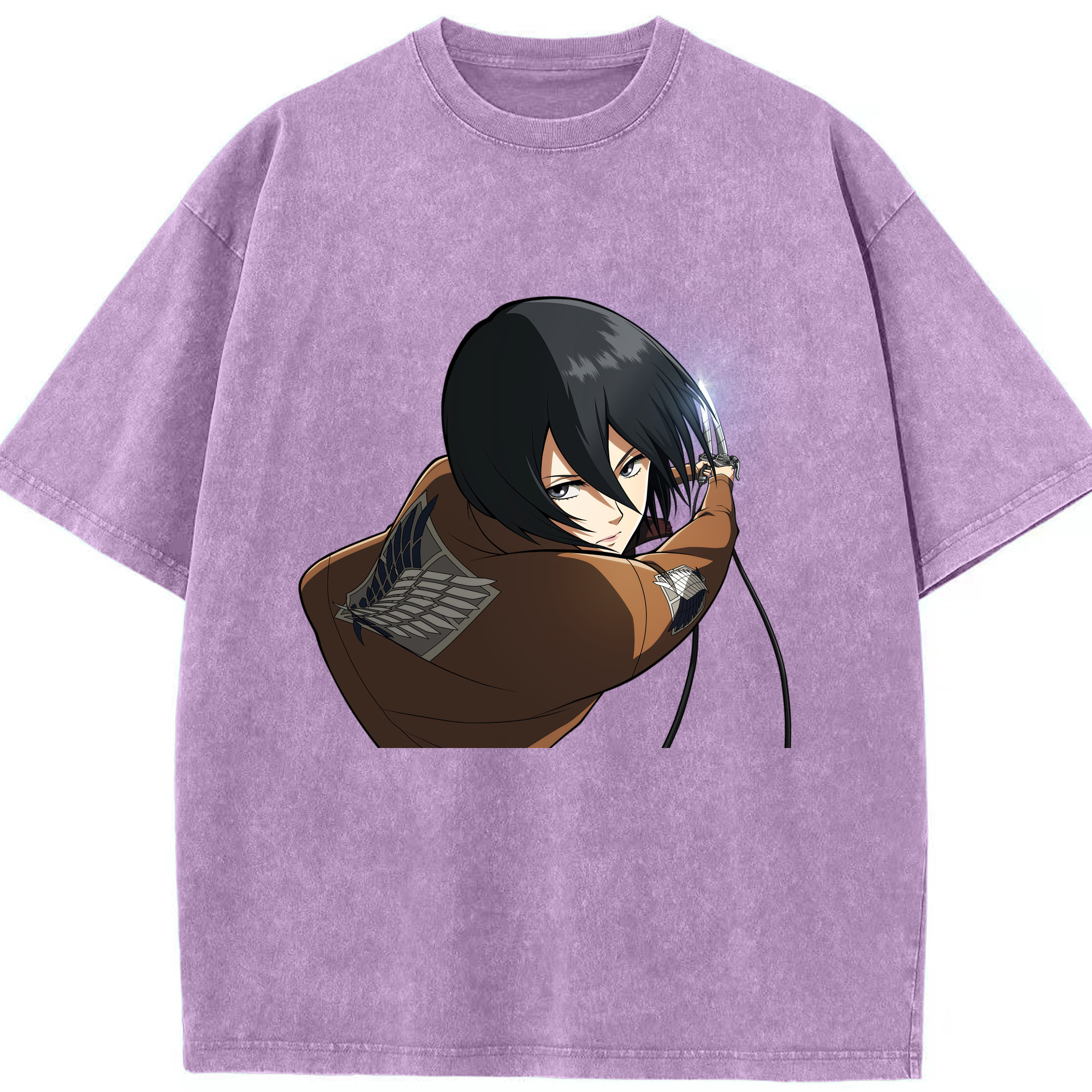 （画像用） 進撃の巨人 ミカサ·アッカーマン Attack on Titan Mikasa Ackerman 綿100% ヴィンテージ風 半袖Tシャツ（フロントプリント）