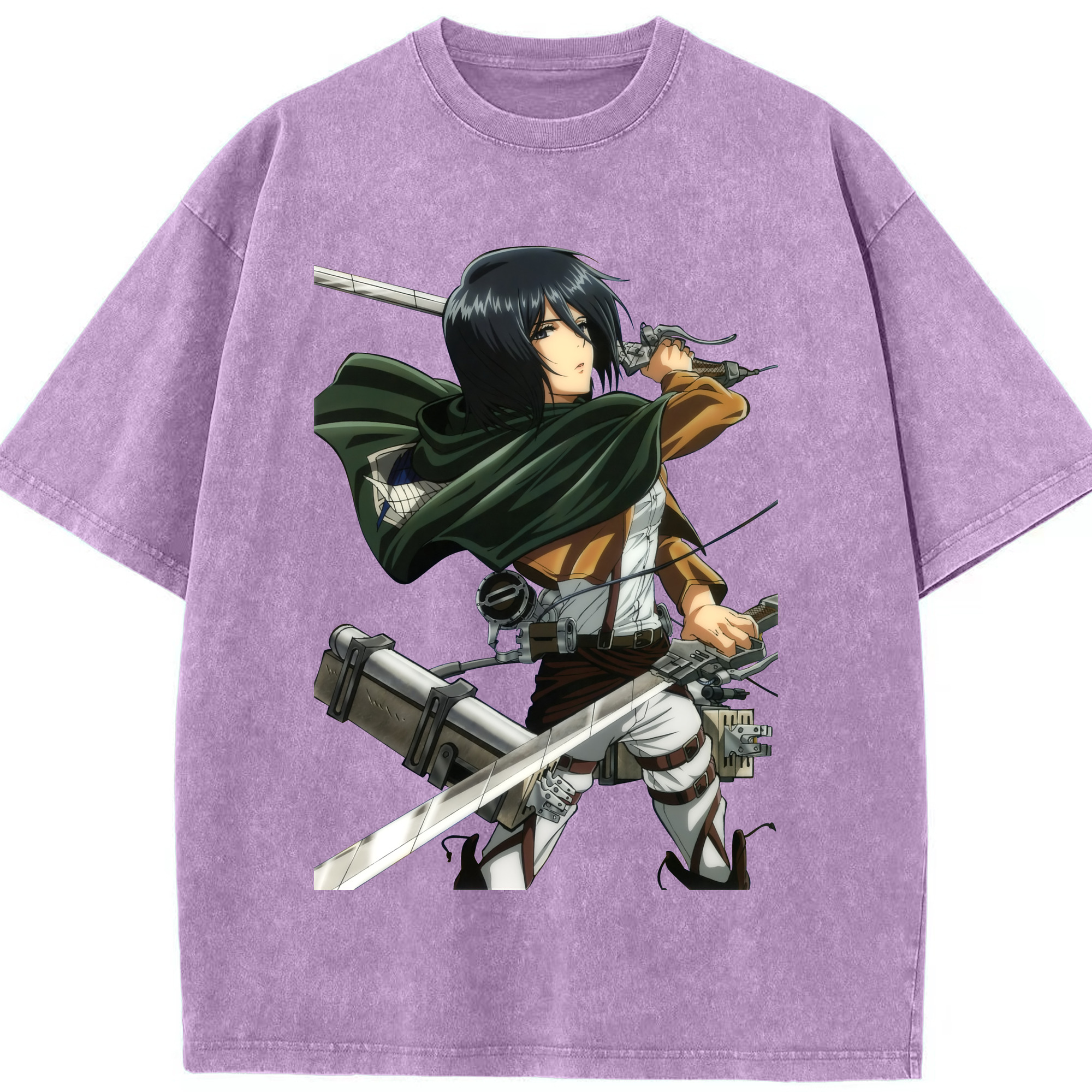 （画像用） 進撃の巨人 ミカサ·アッカーマン Attack on Titan Mikasa Ackerman 綿100% ヴィンテージ風 半袖Tシャツ（フロントプリント）