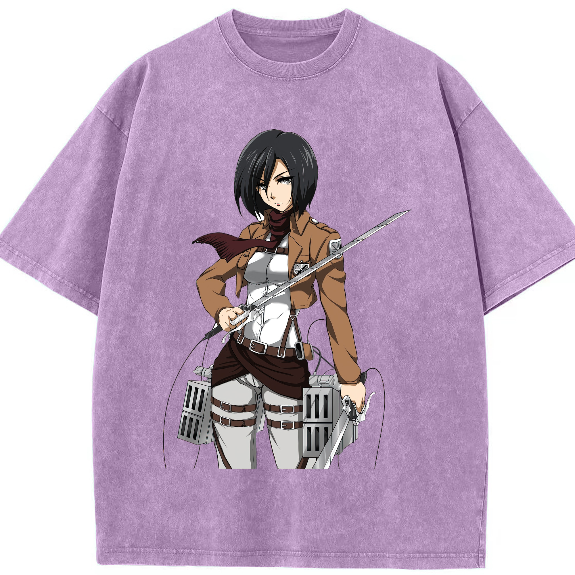 （画像用） 進撃の巨人 ミカサ·アッカーマン Attack on Titan Mikasa Ackerman 綿100% ヴィンテージ風 半袖Tシャツ（フロントプリント）